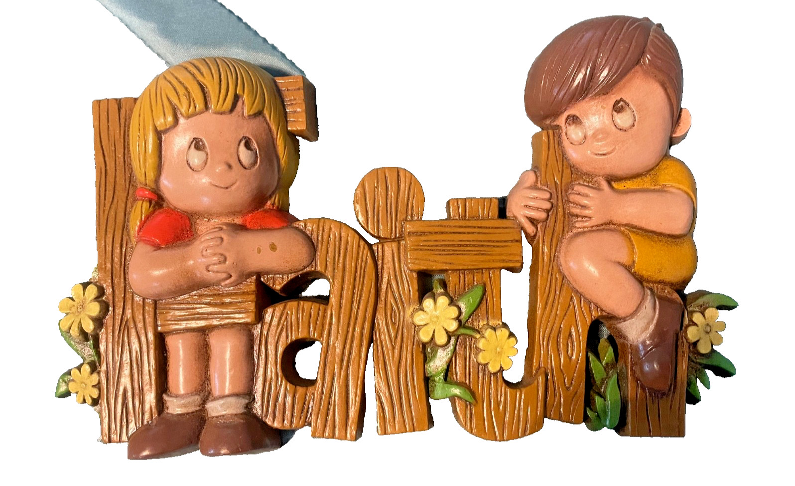 Vintage Faith Children textured Wall Hanging Girl Boy Burwood Products 1980s Vintage Faith Children textured Wall Hanging Girl Boy Burwood Products 1980s