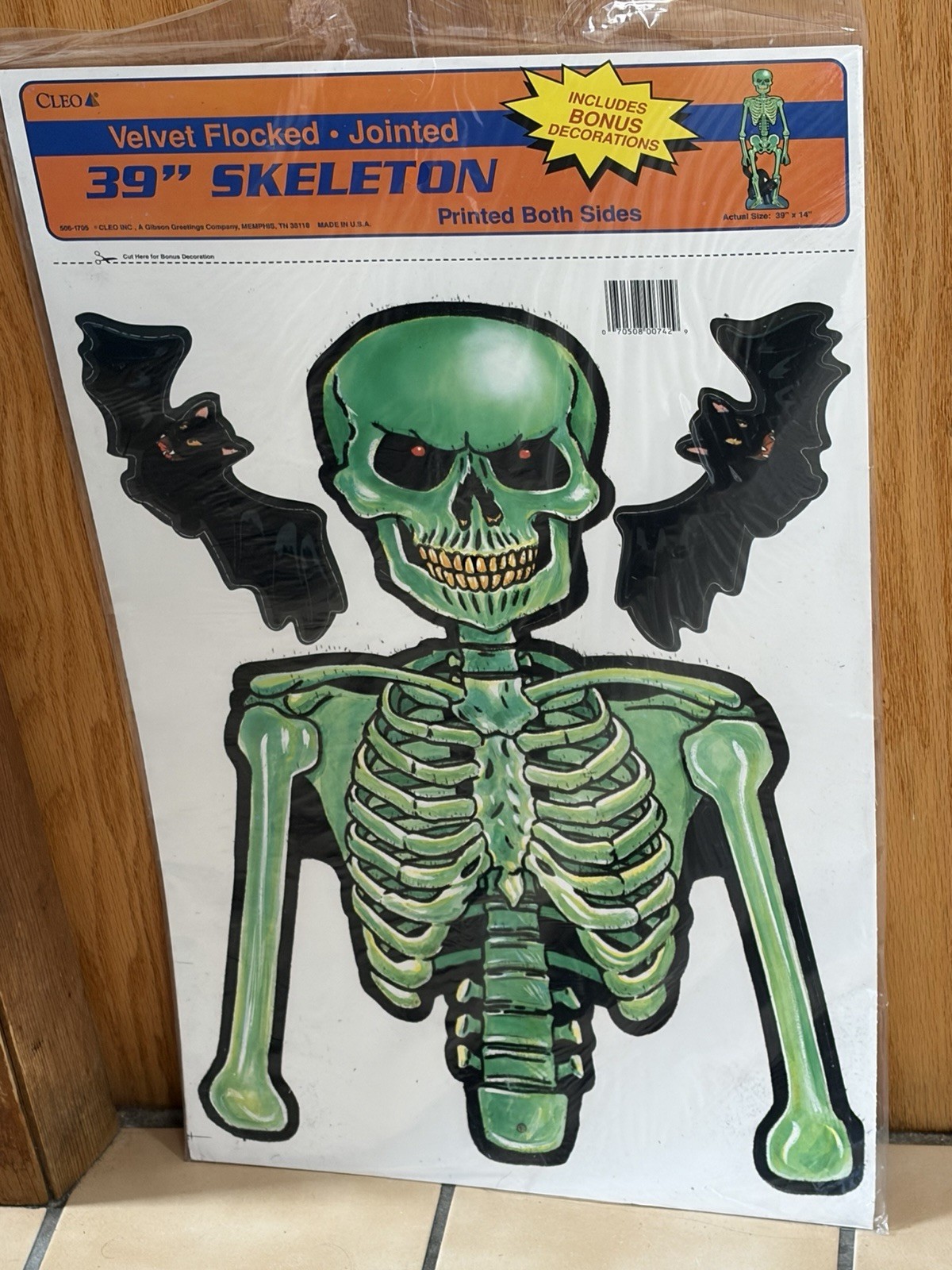 Vintage Cleo Velvet Flocked 39" Skeleton Jointed Die Cut Halloween 2 Sided NEW Vintage Cleo Velvet Flocked 39" Skeleton Jointed Die Cut Halloween 2 Sided NEW