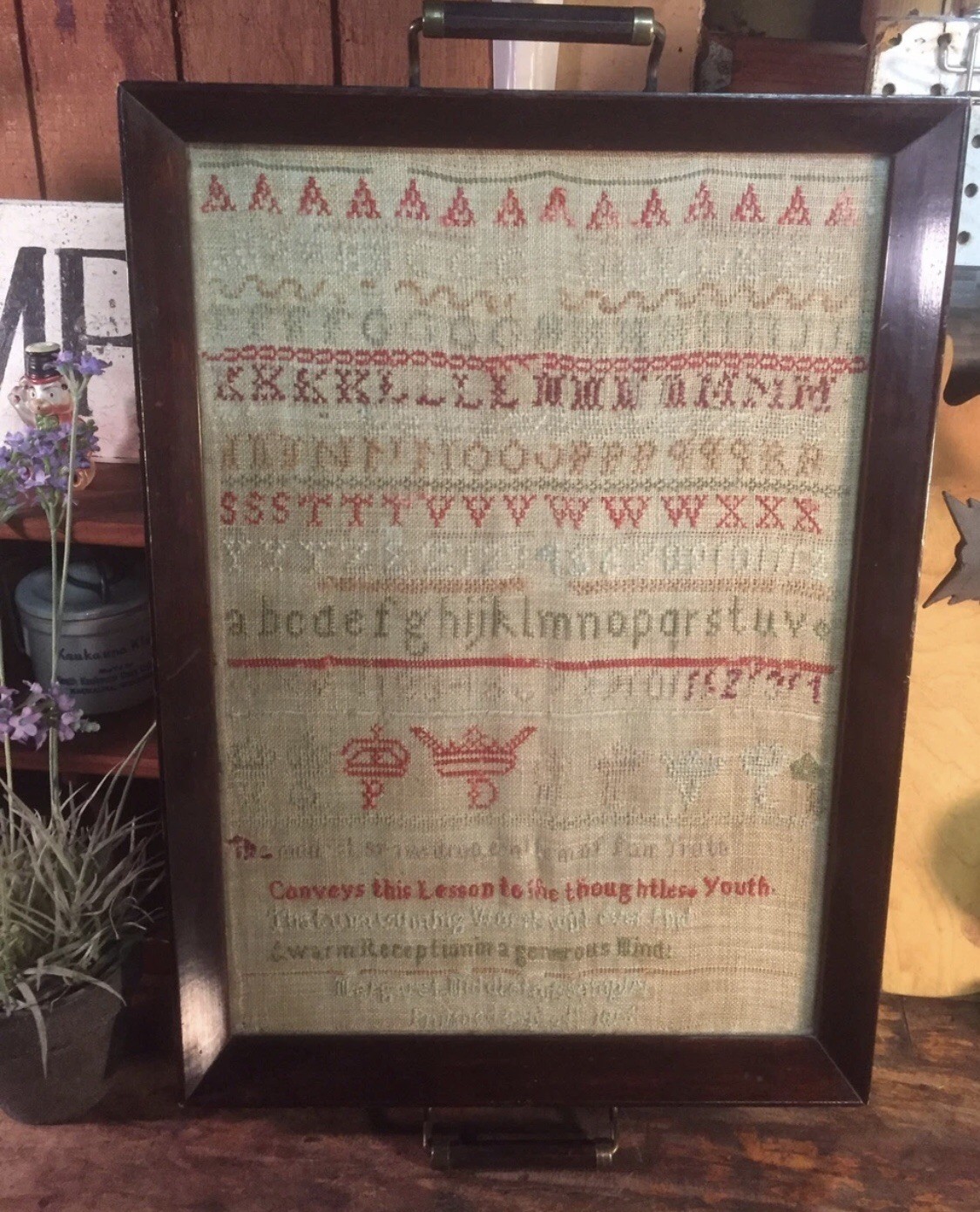 Antique 1816 Folk Art Sampler Margaret Middleton Primitive Alphabet Needlework Antique 1816 Folk Art Sampler Margaret Middleton Primitive Alphabet Needlework