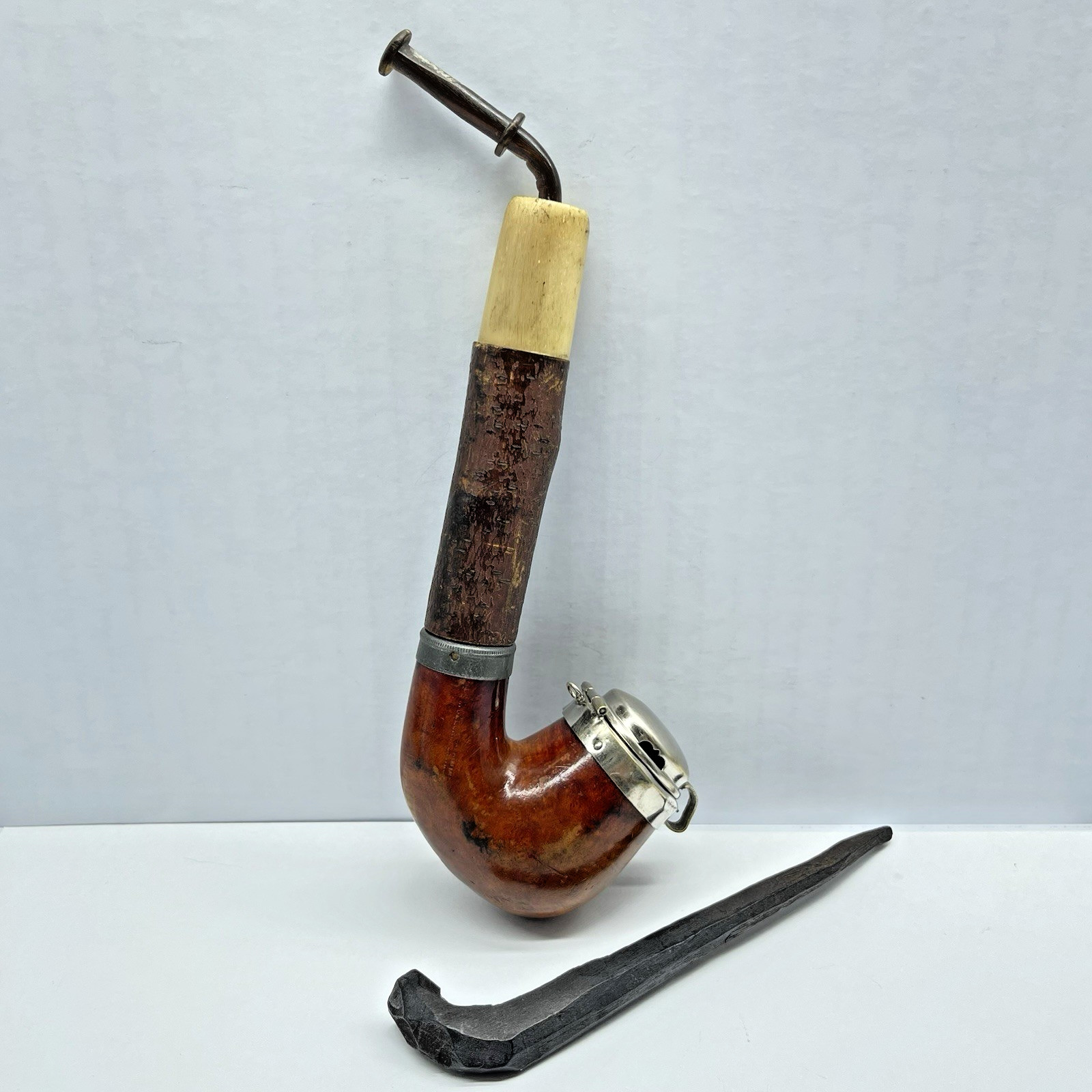 Genuine Briar Smoking Pipe Silver Tone Lid -Made in Czechoslovakia - Vintage