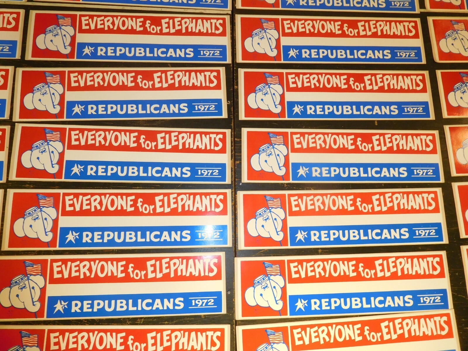 150 Vintage 1972 "Everyone For Elephants" Political Campaign Bumper Sticker Lot 150 Vintage 1972 "Everyone For Elephants" Political Campaign Bumper Sticker Lot