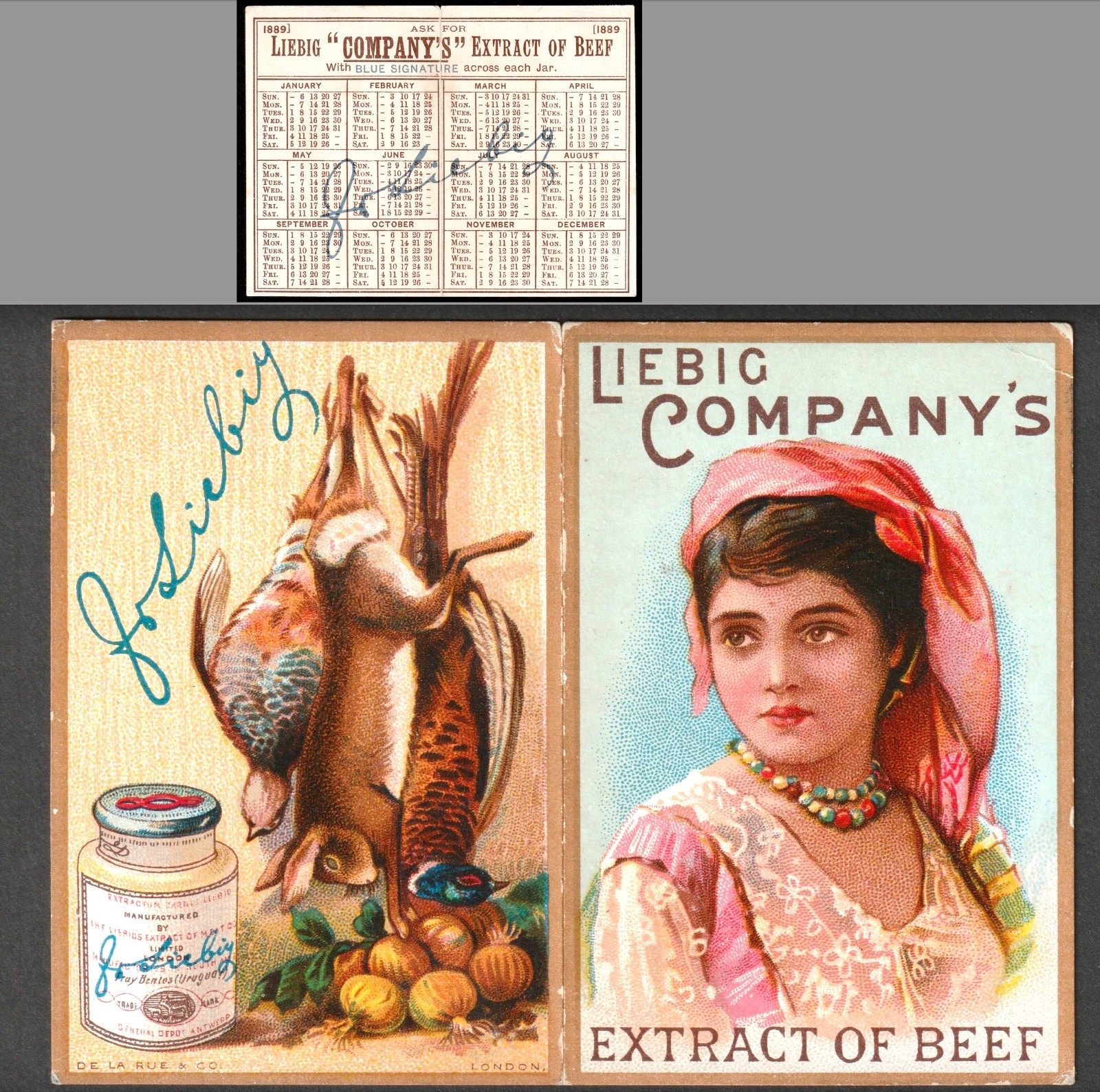 LIEBIG Calendar 1889 ENGLISH Language American Folding Victorian Trade Card LIEBIG Calendar 1889 ENGLISH Language American Folding Victorian Trade Card