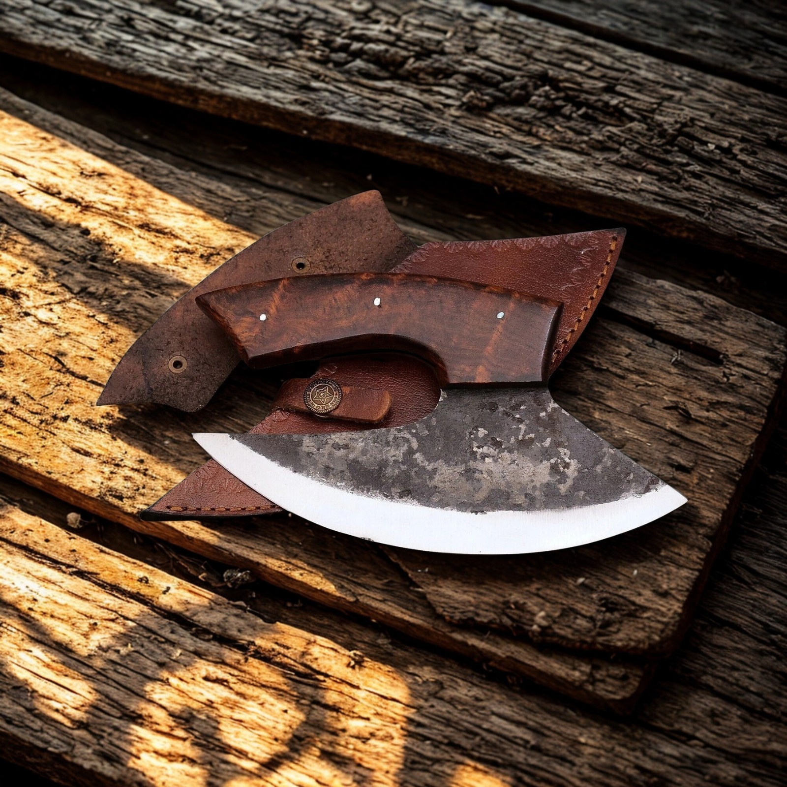 SHARD BLADE D2 Steel Alaskan ULU Hunting Knife Wood Handle Full Tang Sheath 7" SHARD BLADE D2 Steel Alaskan ULU Hunting Knife Wood Handle Full Tang Sheath 7"