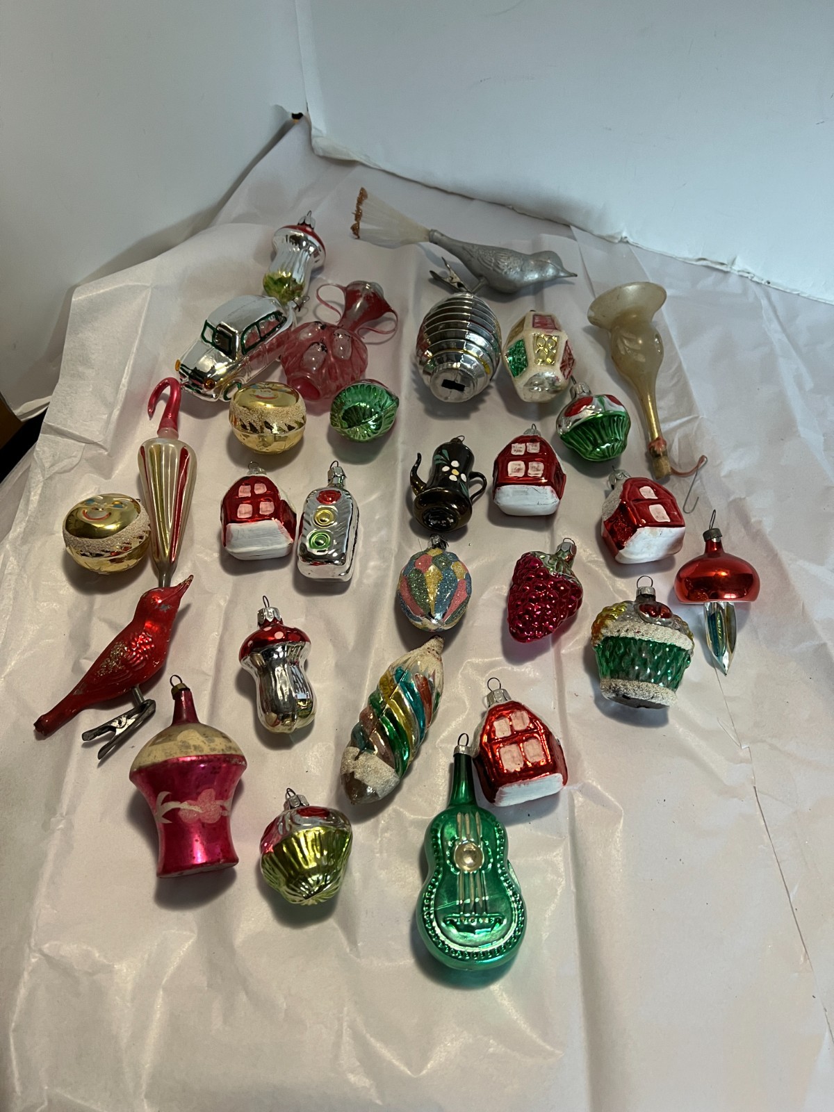 Antique unusually and unique Christmas ornaments Lot of  28 Umbrella Tea Pot