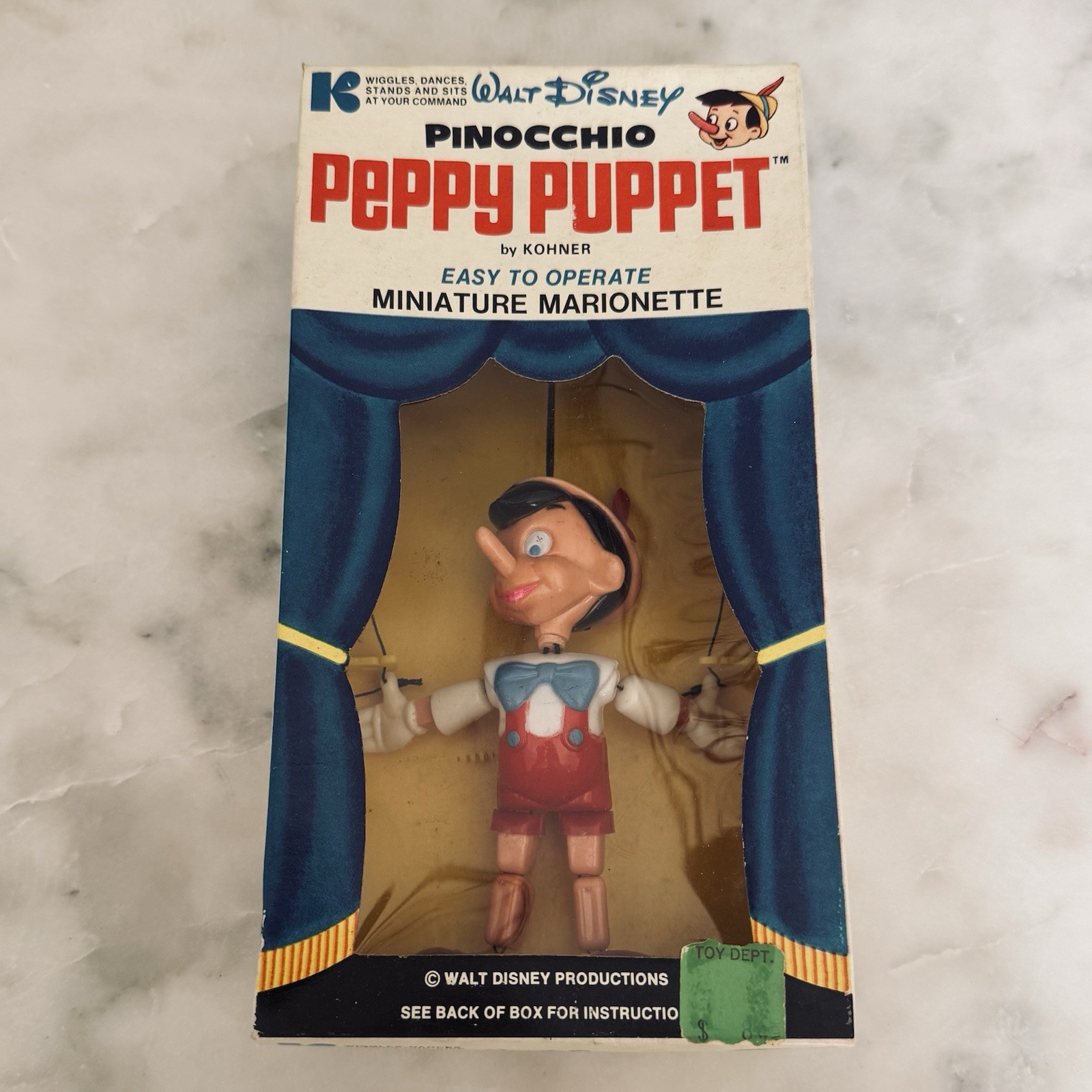 RARE Vintage Disney PINOCCHIO Peppy Puppet Kohner 1960s THEATER BOX VERSION