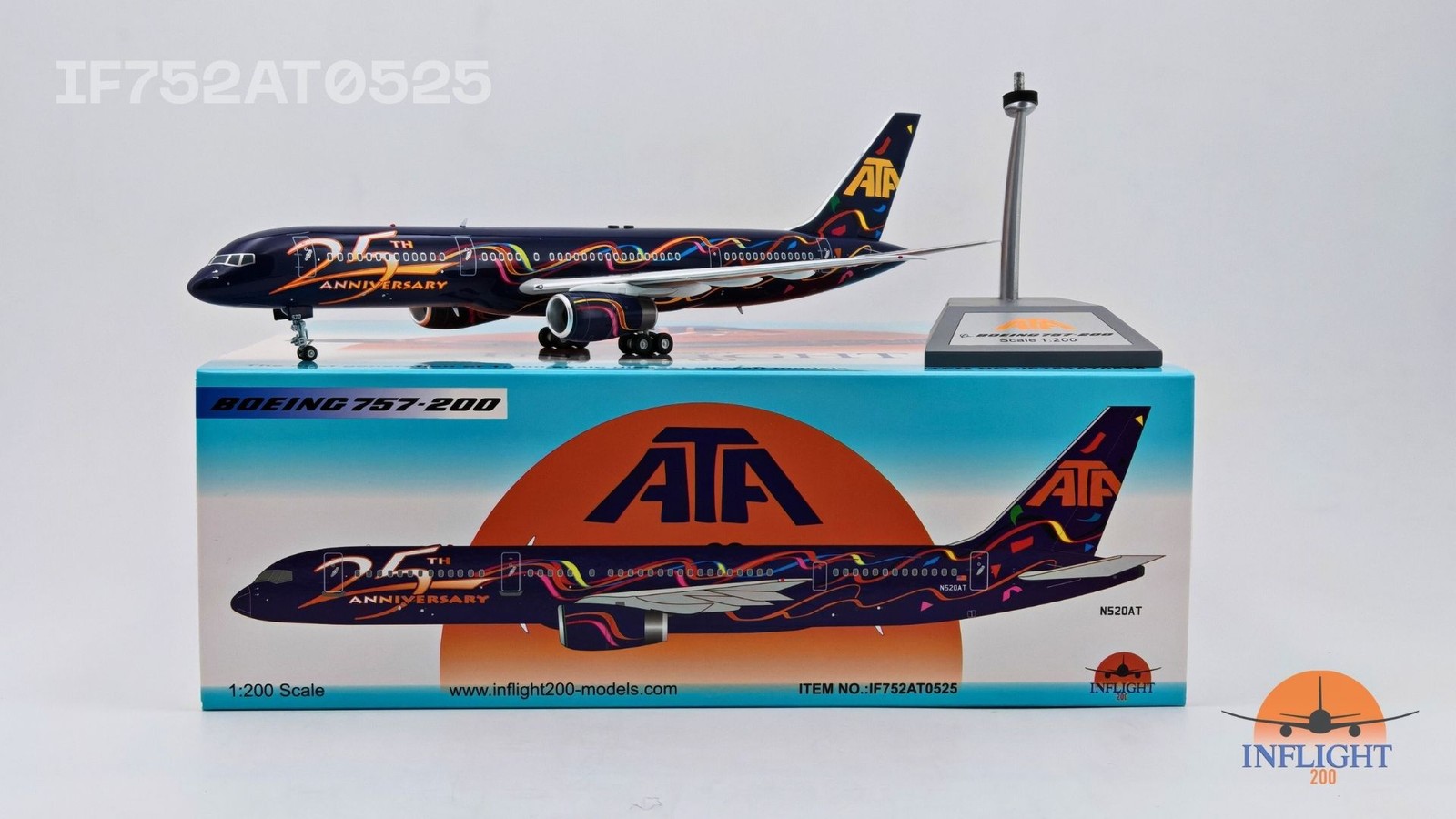 Inflight IF752AT0525 ATA Boeing 757-200 25th Annv N520AT Diecast 1/200 Jet Model Inflight IF752AT0525 ATA Boeing 757-200 25th Annv N520AT Diecast 1/200 Jet Model