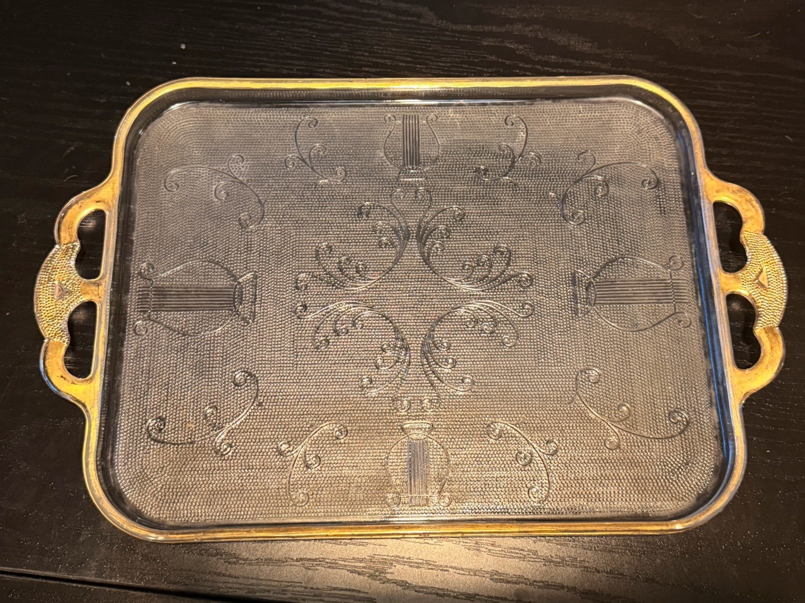  1950s Jeannette Glass Co. serving ,Vanity, Display tray the "Harp" (or "Lyre") 