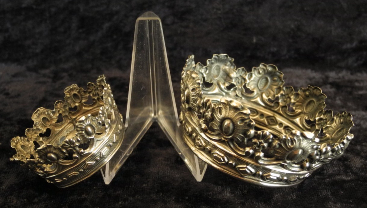 Antique Dutch Silver Marian Crowns - 19thC Devotional Statue Crowns (Set of 2) Antique Dutch Silver Marian Crowns - 19thC Devotional Statue Crowns (Set of 2)