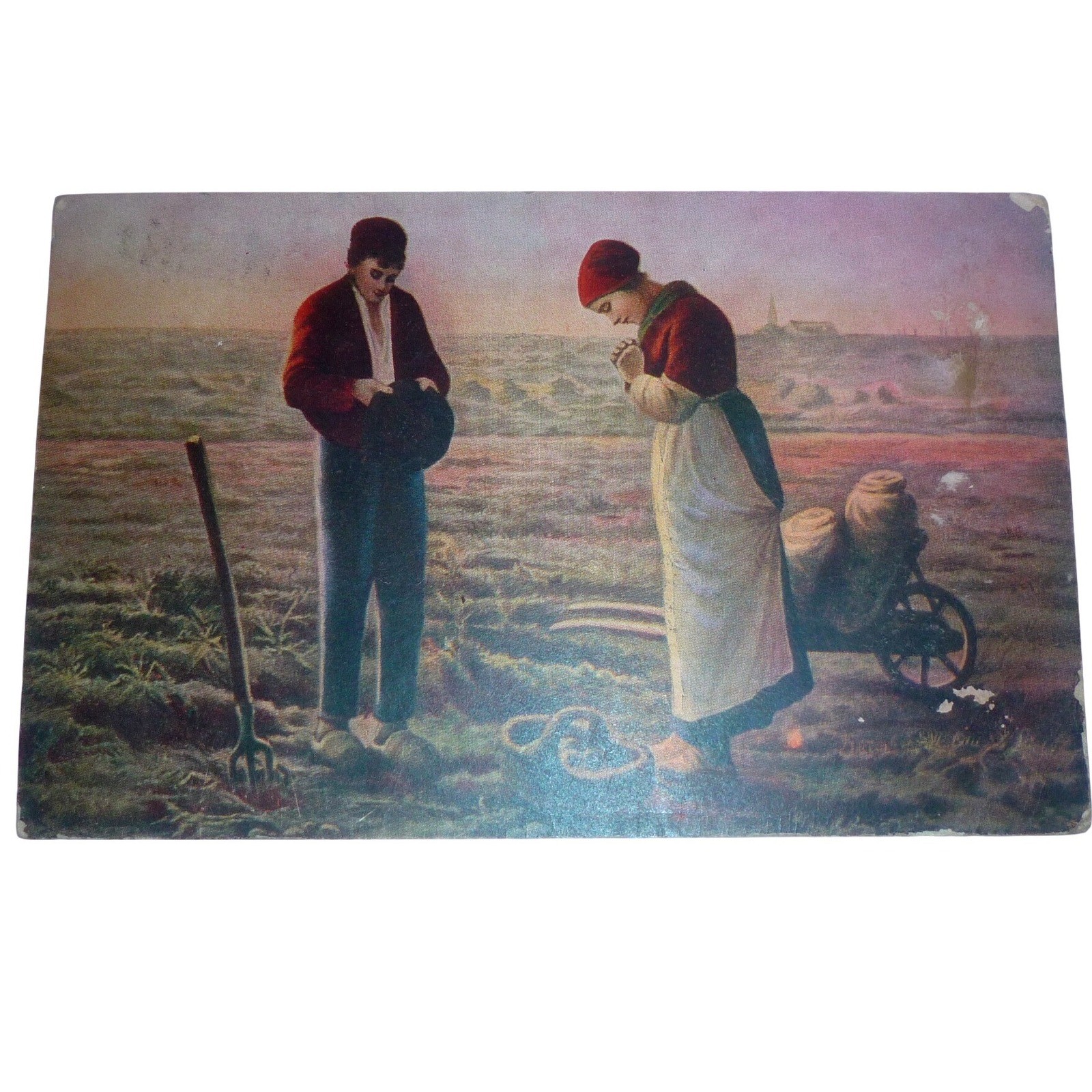 Vintage 1908 The Angelus Millet Art Postcard Havensville KS Postmark 1c Stamp Vintage 1908 The Angelus Millet Art Postcard Havensville KS Postmark 1c Stamp