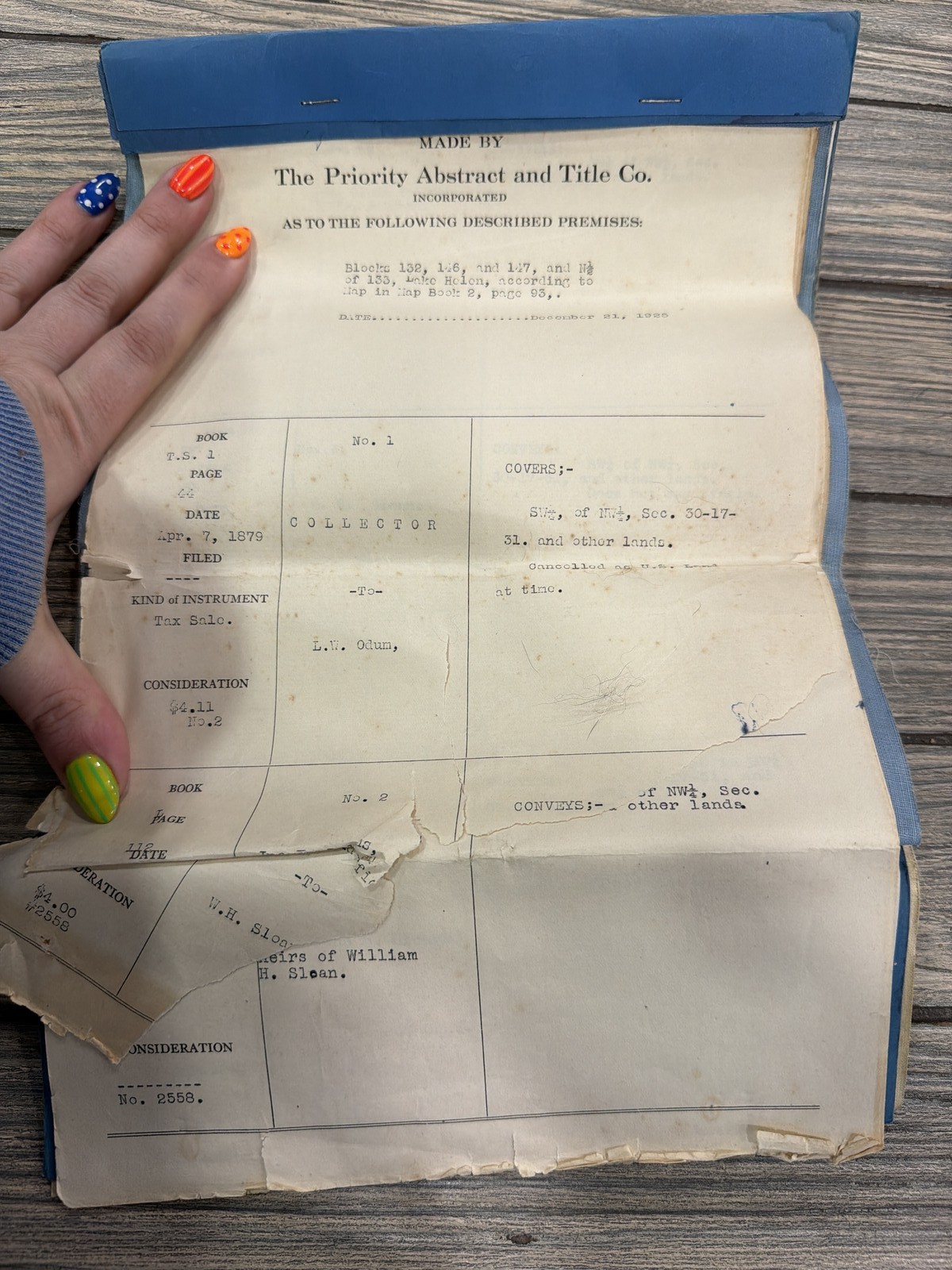 Vintage Abstract of Title Volusia County Florida Lake Helen 1879-1928 Land Deeds