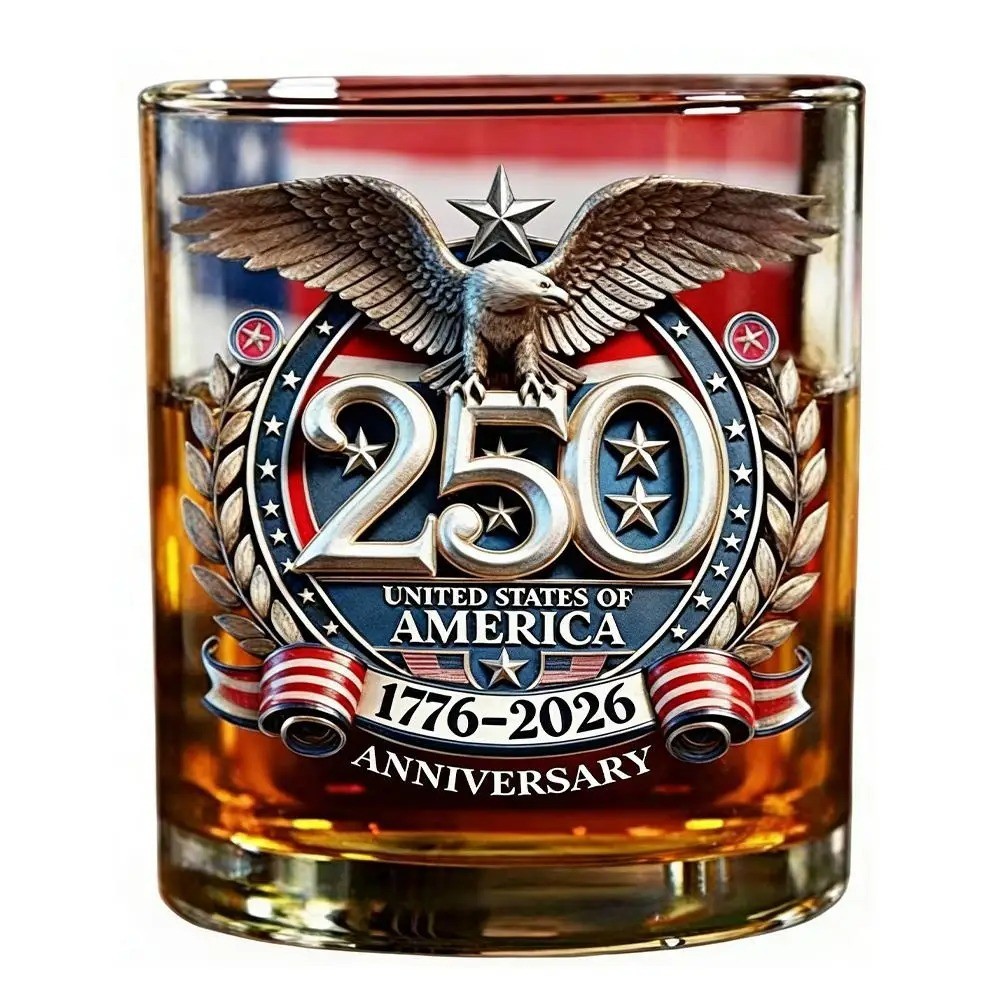Patriotic America 250th Eagle Whiskey Glass Rotating Hand Blown Glassware