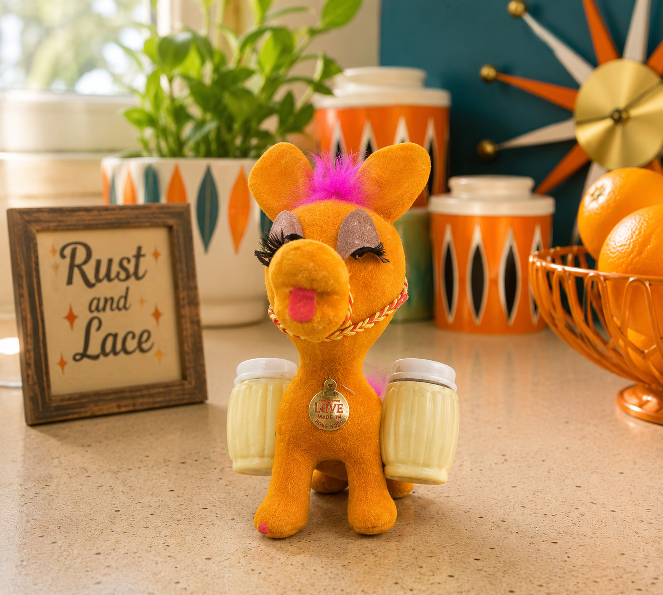 Vintage Orange Flocked Donkey Salt Pepper Shakers Hong Kong Love Charm Vintage Orange Flocked Donkey Salt Pepper Shakers Hong Kong Love Charm