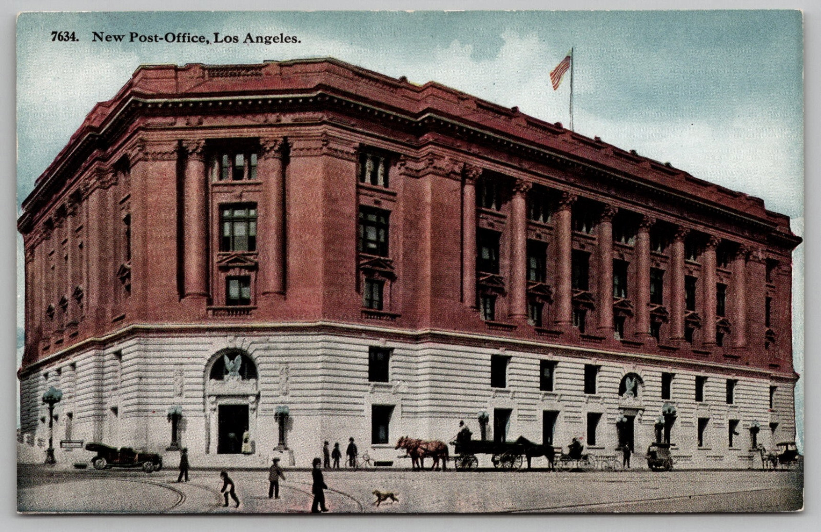 Postcard New Post Office c1910 Los Angeles California Horses Wagon Cars Antique 
