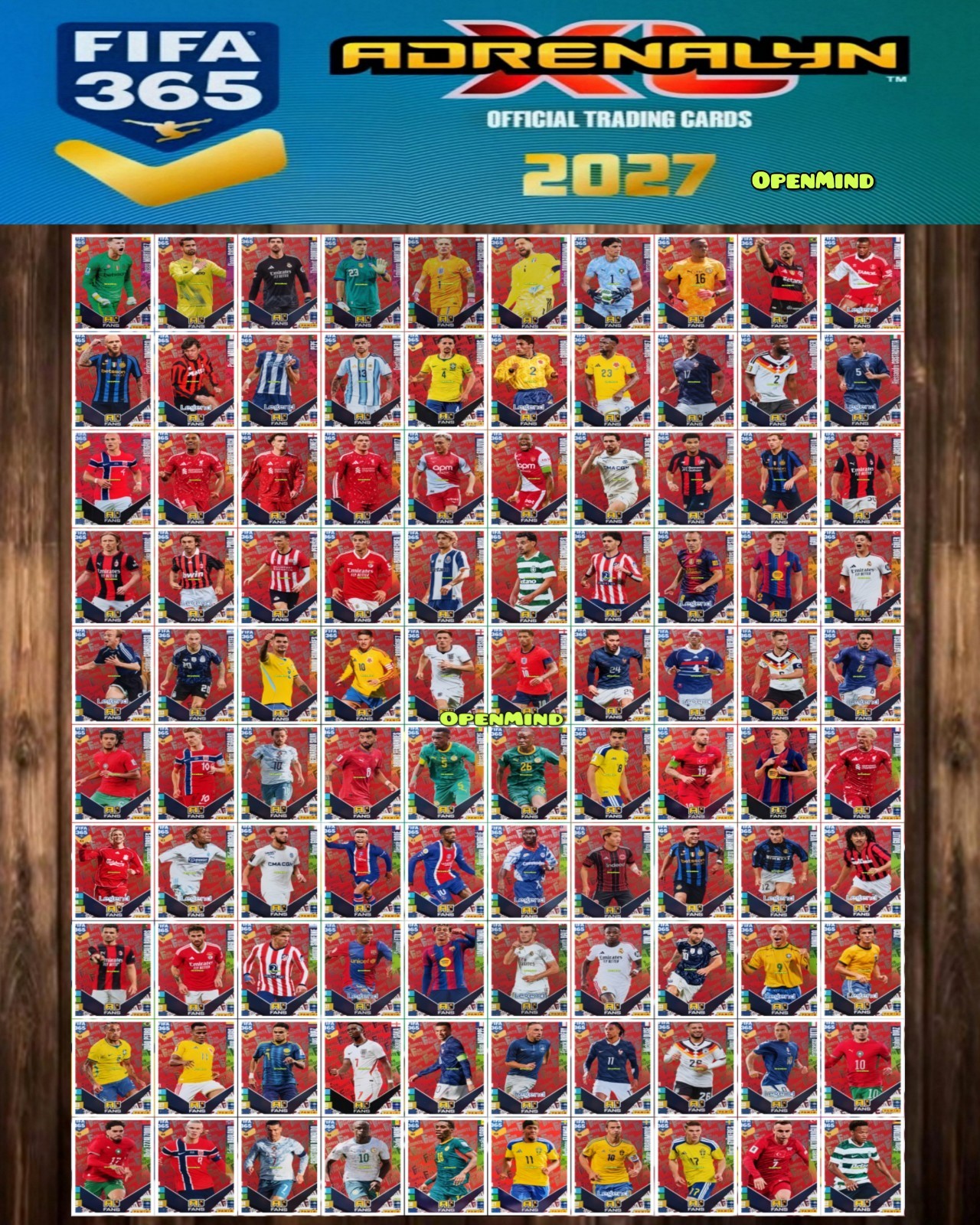 PANINI FIFA 365 ADRENALYN XL 2027 - FULL SET 100 RED FAN FAVOURITE CARDS