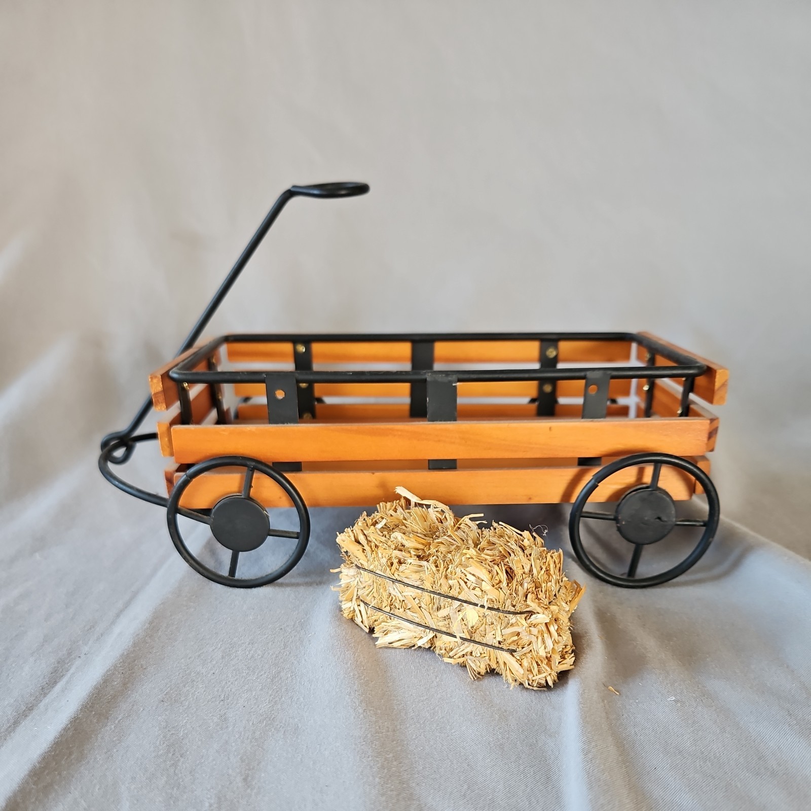 Vintage Rustic Wood & Wrought Iron Toy Wagon Shelf Sitter Decor 9” long Vintage Rustic Wood & Wrought Iron Toy Wagon Shelf Sitter Decor 9” long