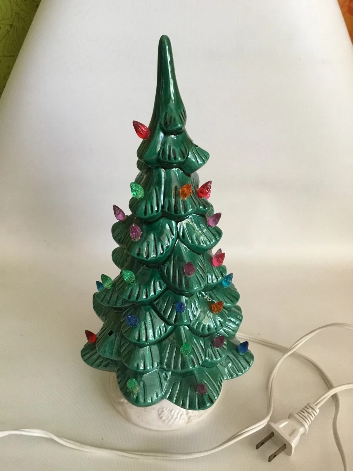 Vintage Repro 11" Ceramic Light-Up Christmas Tree, White Base, Missing 3 Bulbs Vintage Repro 11" Ceramic Light-Up Christmas Tree, White Base, Missing 3 Bulbs