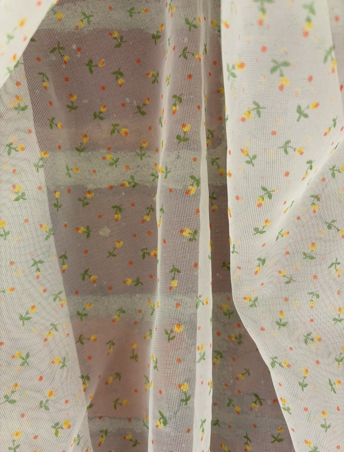 Pair Vintage Strawbridge New Curtain Panels Sheer Ditsy Floral Ruffle Cottage Pair Vintage Strawbridge New Curtain Panels Sheer Ditsy Floral Ruffle Cottage