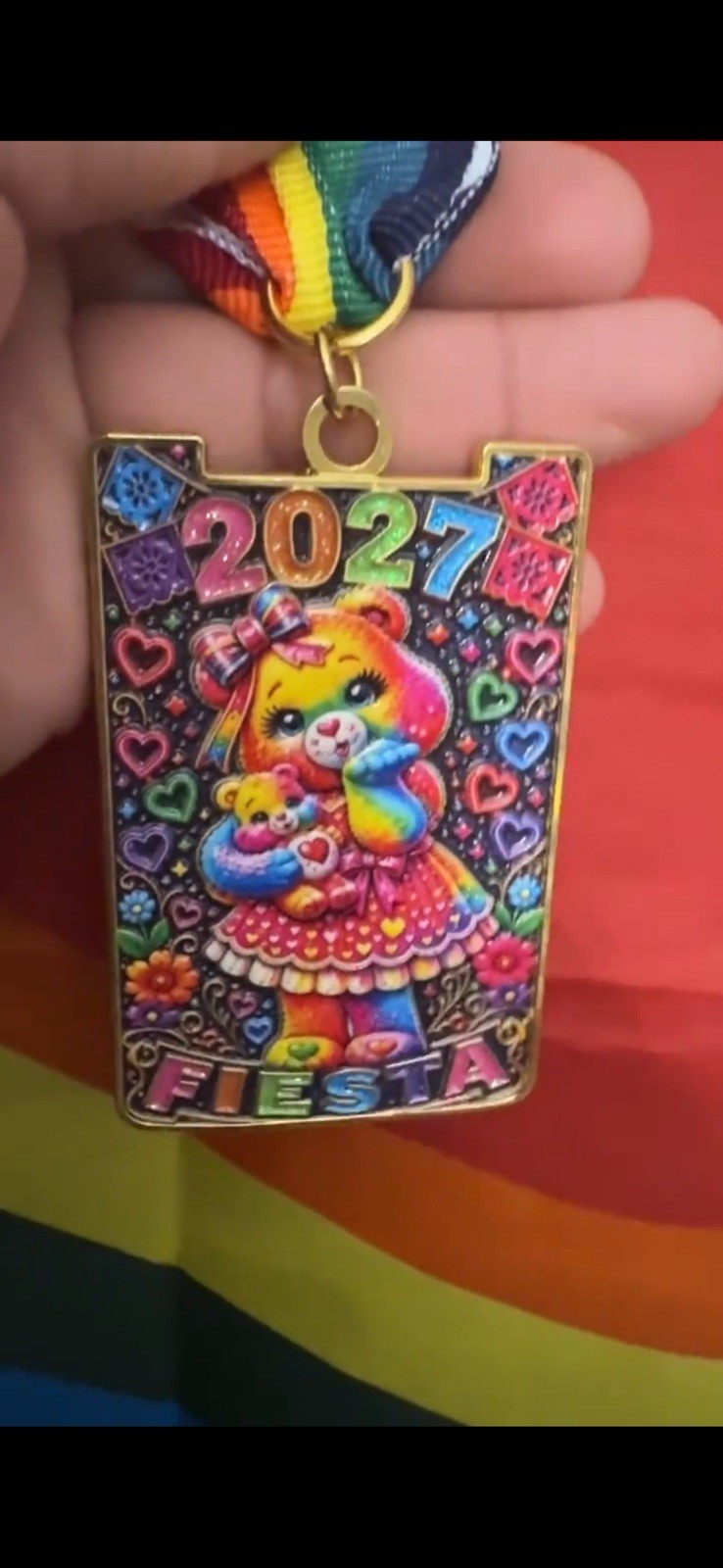 Lisa Frank Care Bear Fiesta Medal 2027 Limited Edition Rainbow Bear