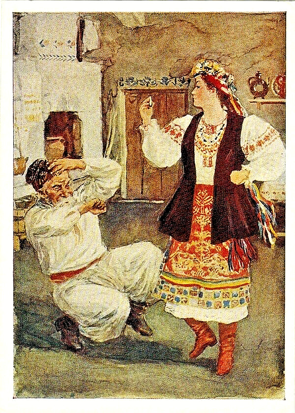 1959 Russian postcard DANCING DAUGHTER AND FATHER "The Fair at Sorochyntsi " 1959 Russian postcard DANCING DAUGHTER AND FATHER "The Fair at Sorochyntsi "