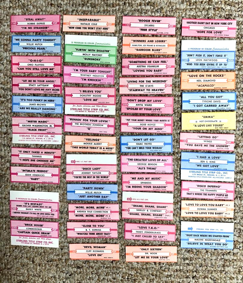 RARE LOT NOS JUKEBOX TITLE STRIPS most SOUL MOTOWN DISCO FUNK R&B ROCK no dups RARE LOT NOS JUKEBOX TITLE STRIPS most SOUL MOTOWN DISCO FUNK R&B ROCK no dups