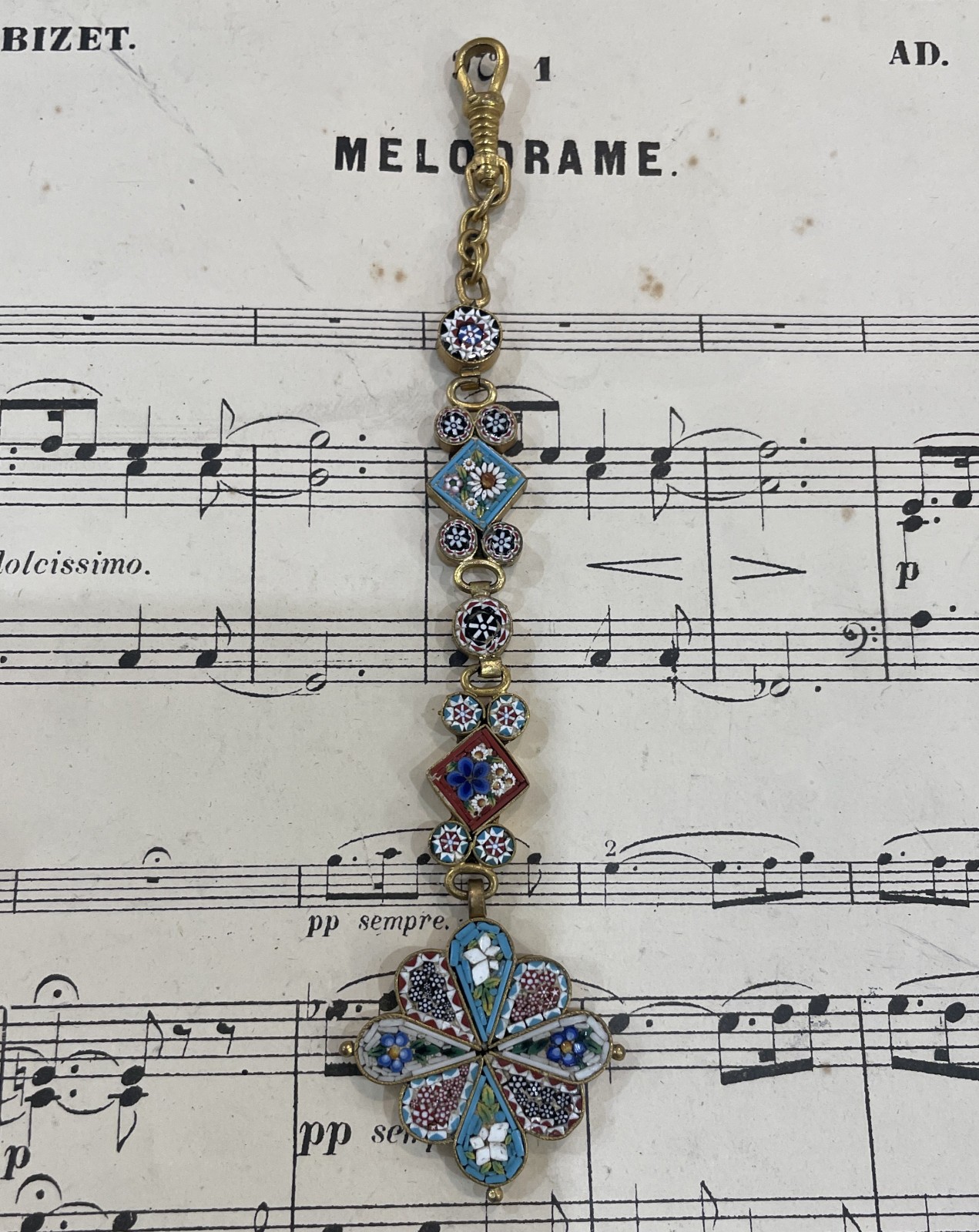 Rare Antique Italian Micro Mosaic Micromosaic Chatelaine c1900 Rare Antique Italian Micro Mosaic Micromosaic Chatelaine c1900
