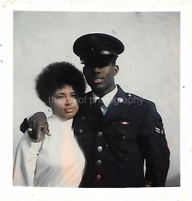 FOUND  PHOTO Color MILITARY MAN Woman 1970\'s Original Snapshot VINTAGE 211 52 M