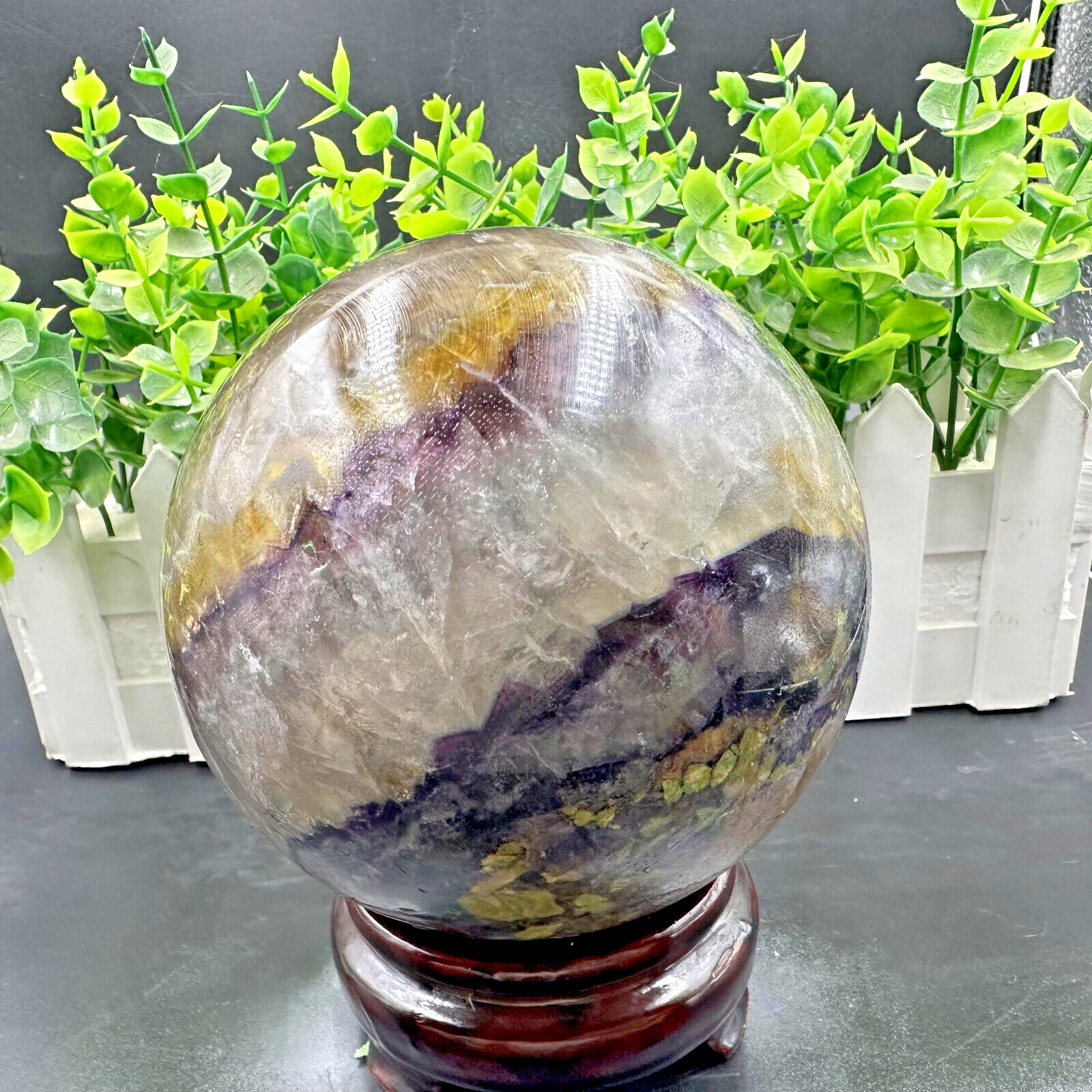 2020G  Natural Fluorite Quartz Sphere Crystal Ball Reiki Healing Gem Decor