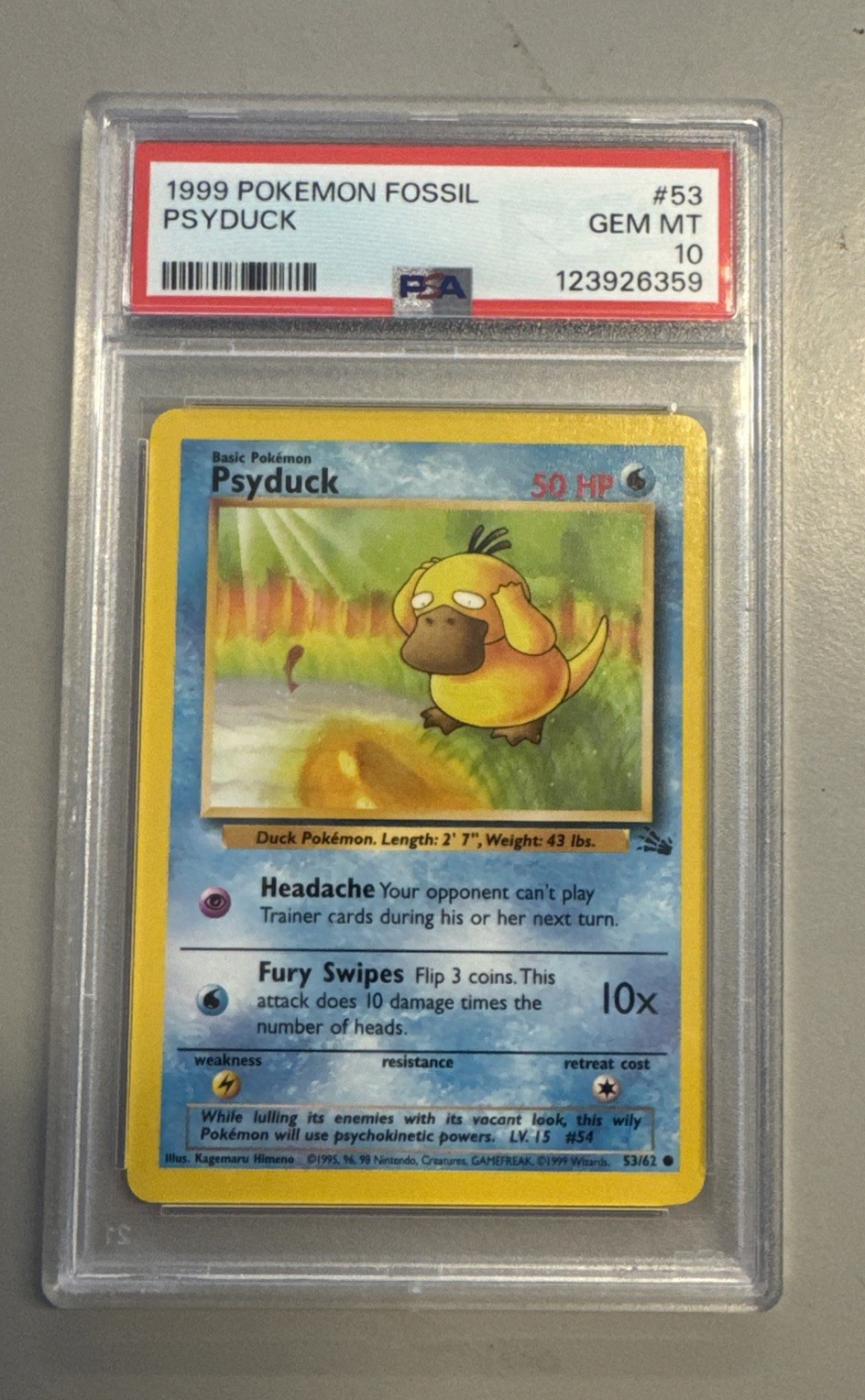 Pokemon 1999 Psyduck 53/62 Common Fossil GEM MINT PSA 10 POP 210 Pokemon 1999 Psyduck 53/62 Common Fossil GEM MINT PSA 10 POP 210