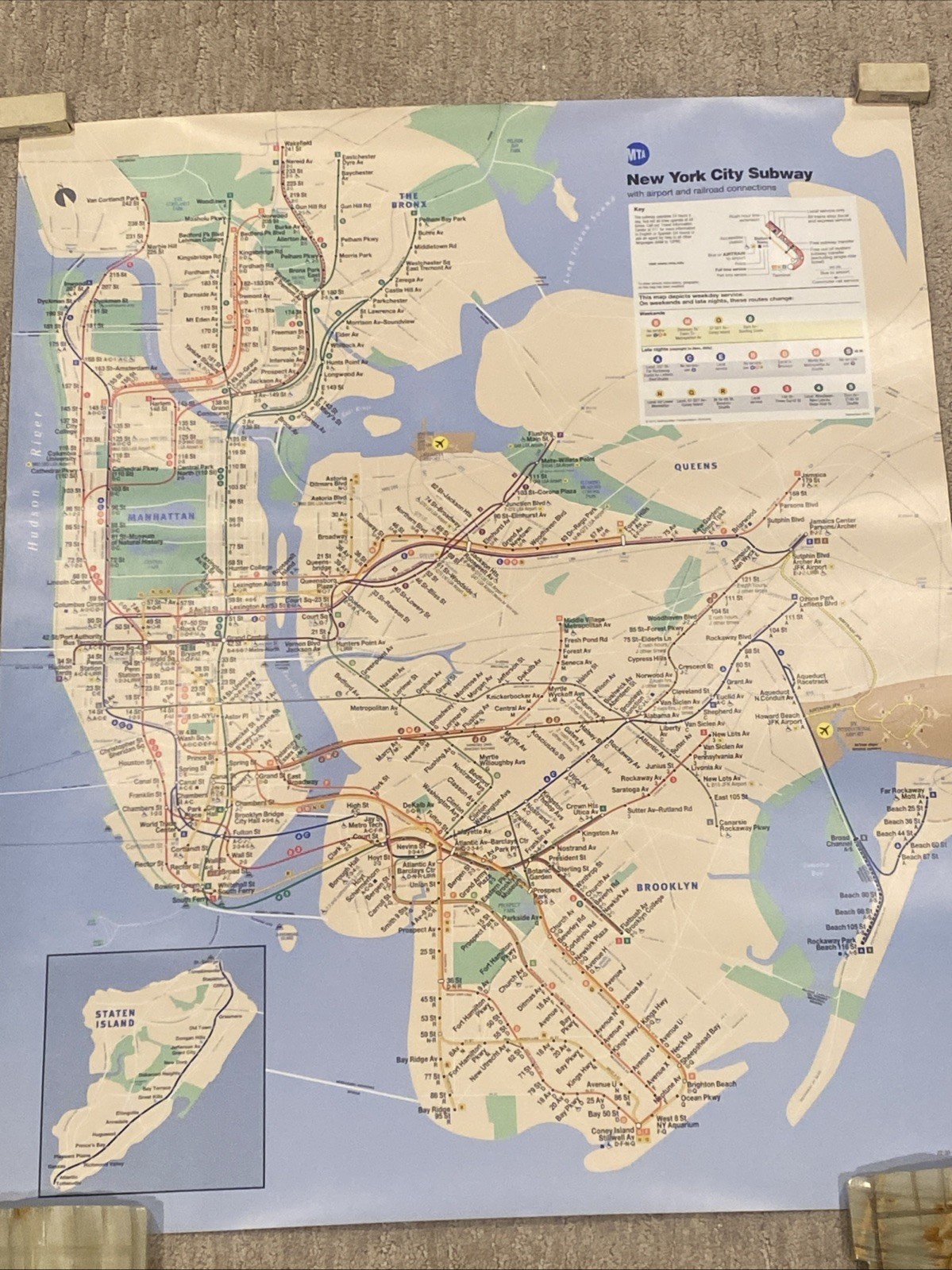 Official Original MTA NYC In Car Subway Map 2015 23”x28” - Non Folded Map