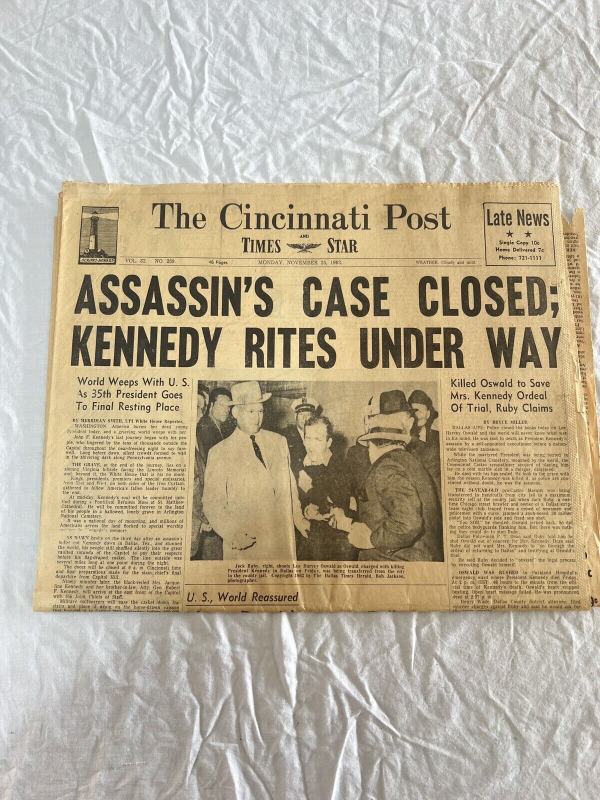 Lee Harvey Oswald Assassination Cincinnati Post Newspaper Next Day