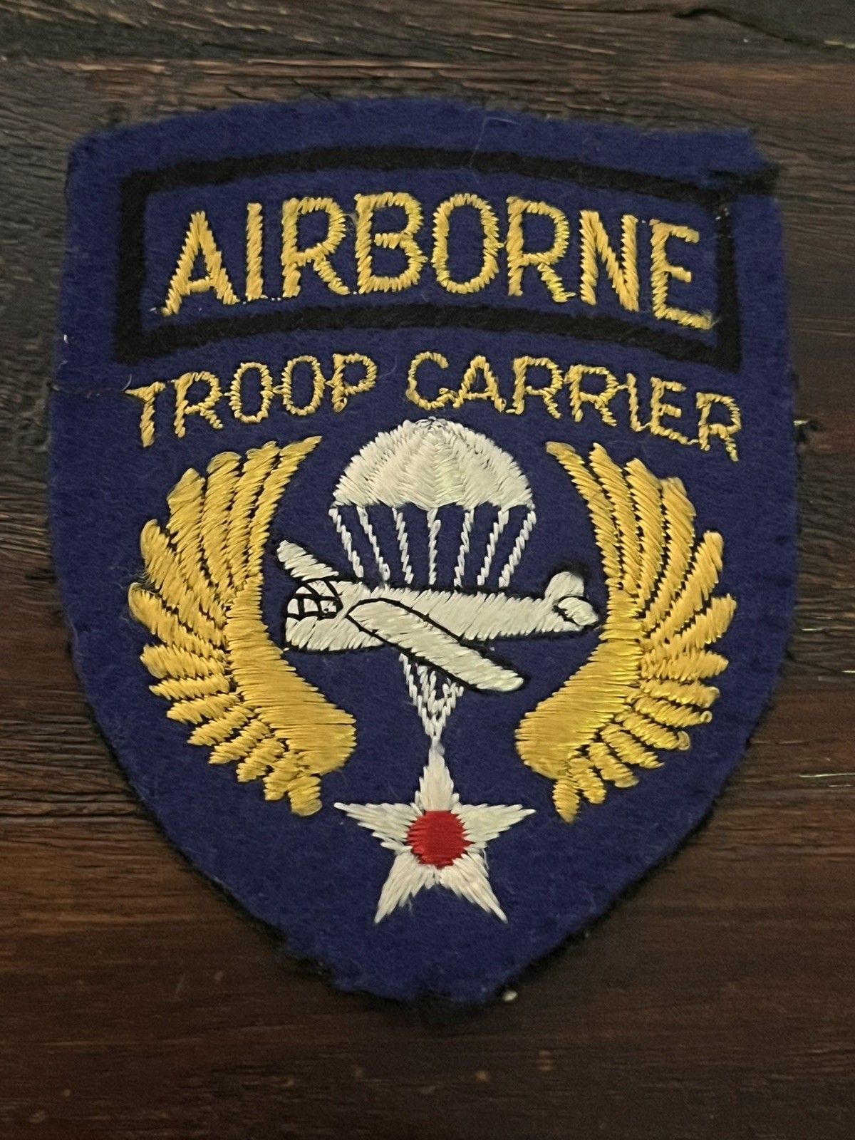 ORIGINAL PERIOD WWII WW2 US ARMY TROOP CARRIER PATCH - BRITISH MADE WOOL FELT ORIGINAL PERIOD WWII WW2 US ARMY TROOP CARRIER PATCH - BRITISH MADE WOOL FELT