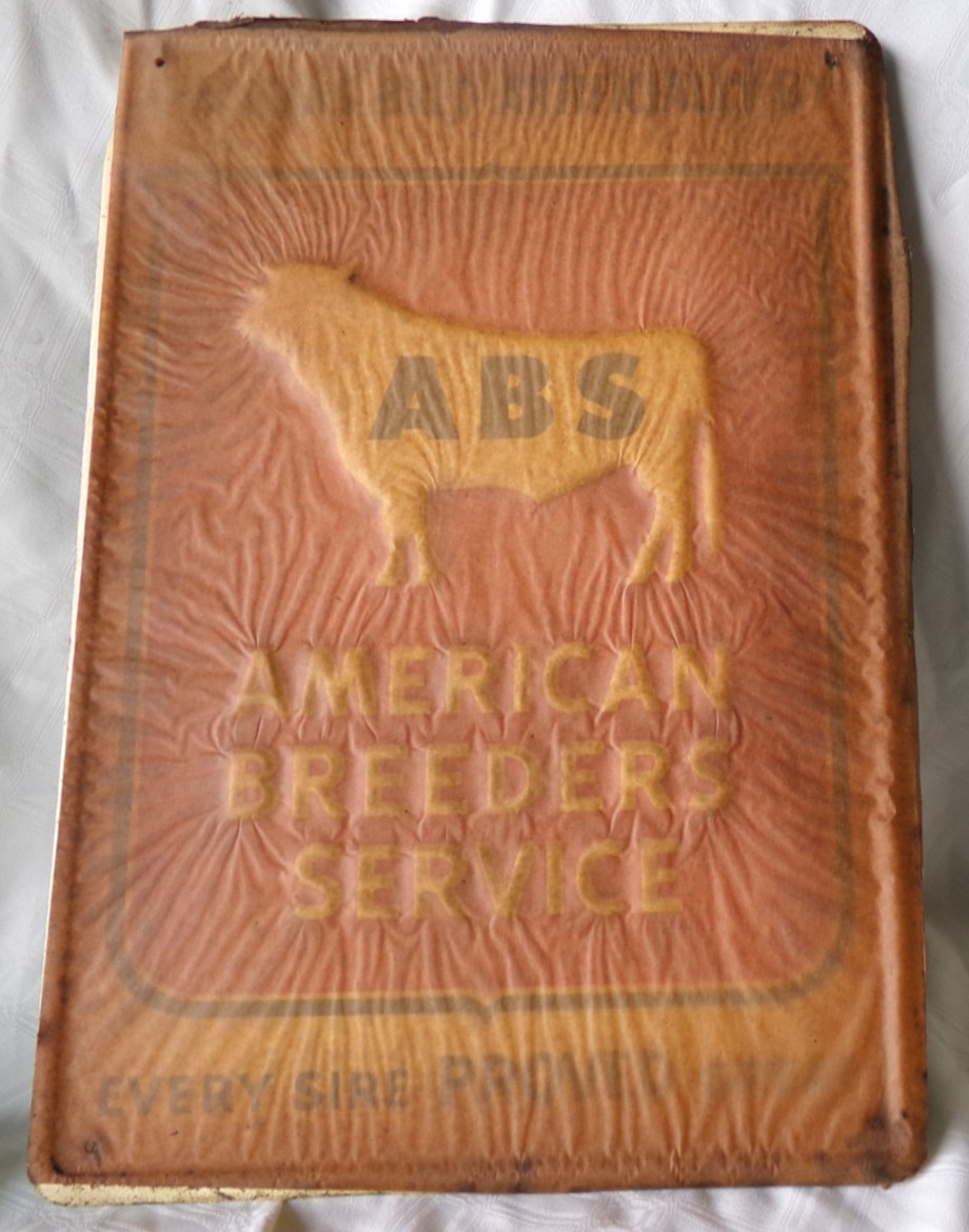 Unused Vintage Porcelain Enamel ABS (American Breeders Service) Sign 19" x 13"