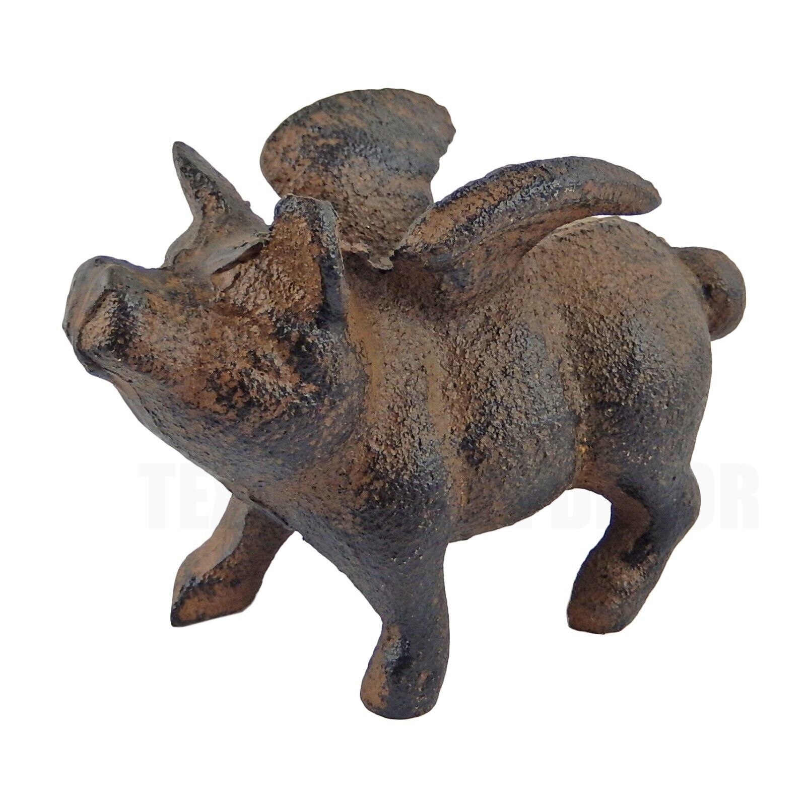 Cast Iron Flying Pig Figurine Rustic Statue Paperweight Garden Decor Brown Cast Iron Flying Pig Figurine Rustic Statue Paperweight Garden Decor Brown