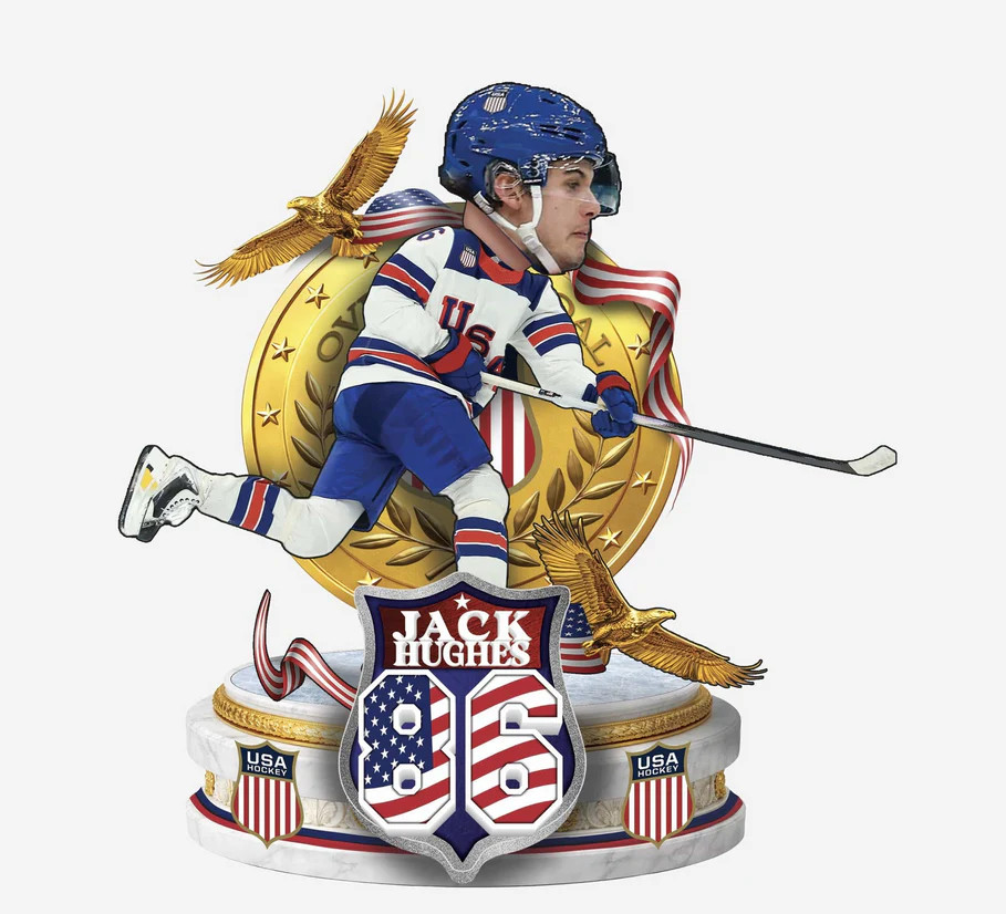 PRE-SALE Jack Hughes USA Men's Hockey Overtime Goal 8" Bobblehead - ships by 8/1