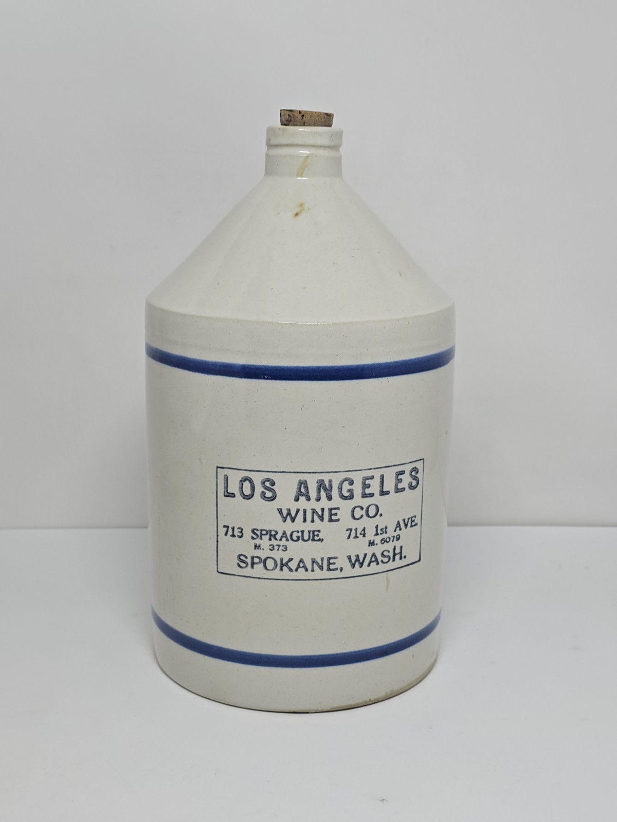 Los Angeles Wine Co. Spokane, WA Gallon Crock Jug Pre-Prohibition - 713 Sprague Los Angeles Wine Co. Spokane, WA Gallon Crock Jug Pre-Prohibition - 713 Sprague