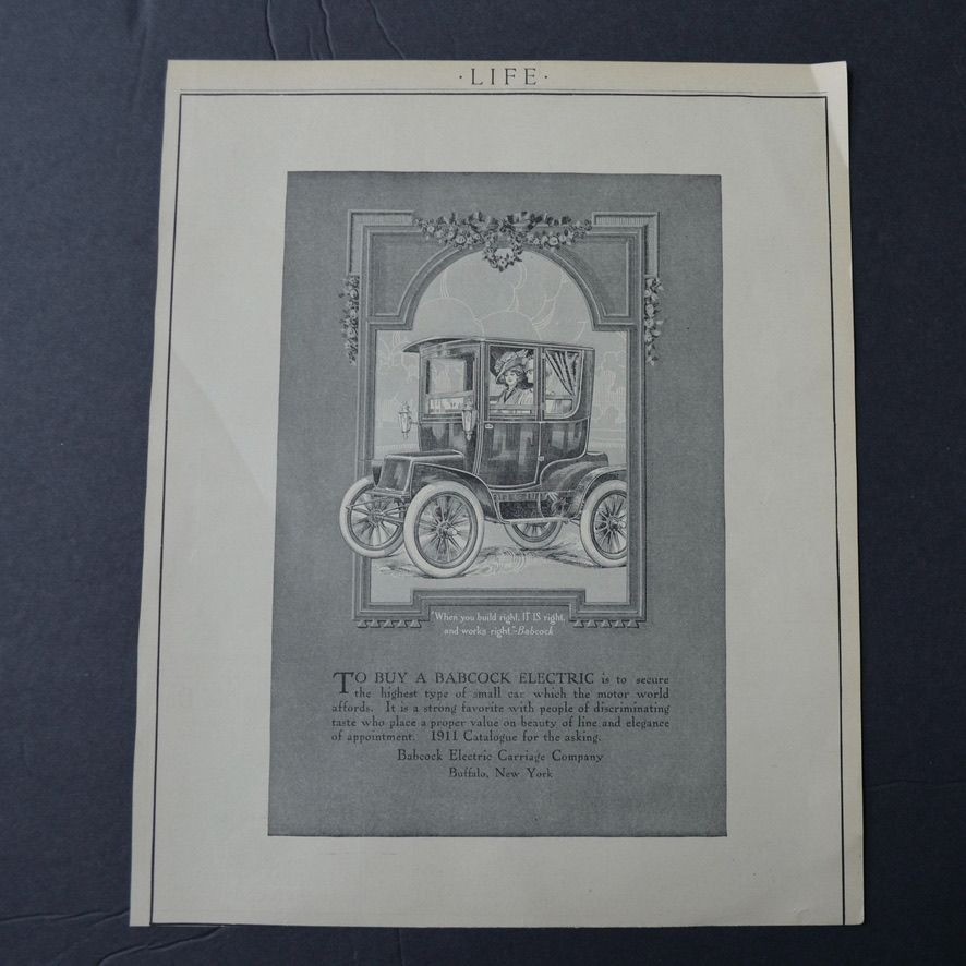 Antique 1911 Life Magazine Advertisement Babcock Electric Carriage Car Company Antique 1911 Life Magazine Advertisement Babcock Electric Carriage Car Company