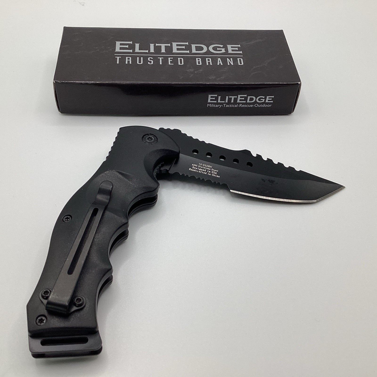 ElitEdge #10-932BK Cleaver Blade Black Tactical Outdoor Knife NIB Ships Free ElitEdge #10-932BK Cleaver Blade Black Tactical Outdoor Knife NIB Ships Free