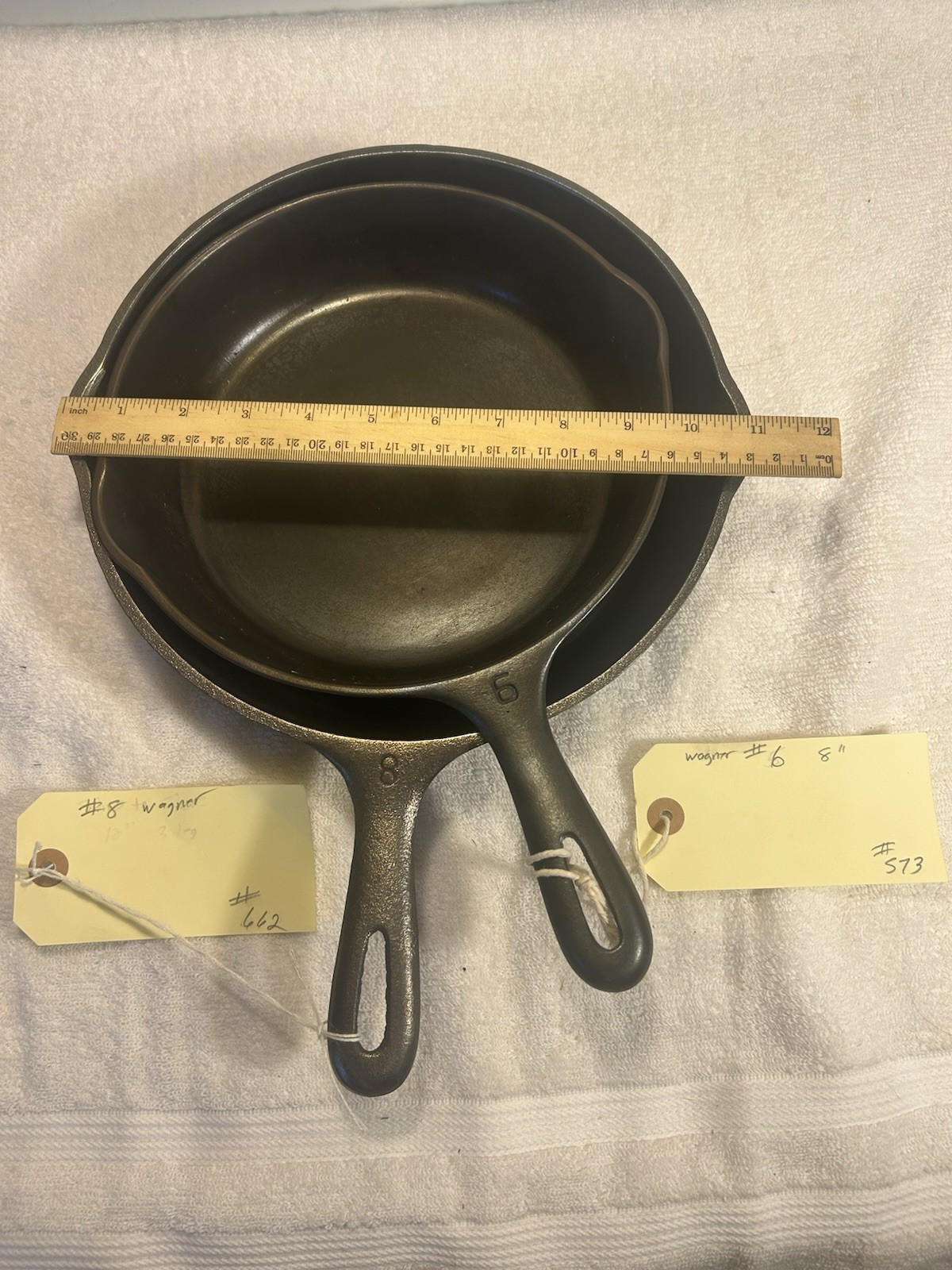 Unmarked Wagner Ware #6 and #8 Cast Iron Skillets Lot of 2 Unmarked Wagner Ware #6 and #8 Cast Iron Skillets Lot of 2