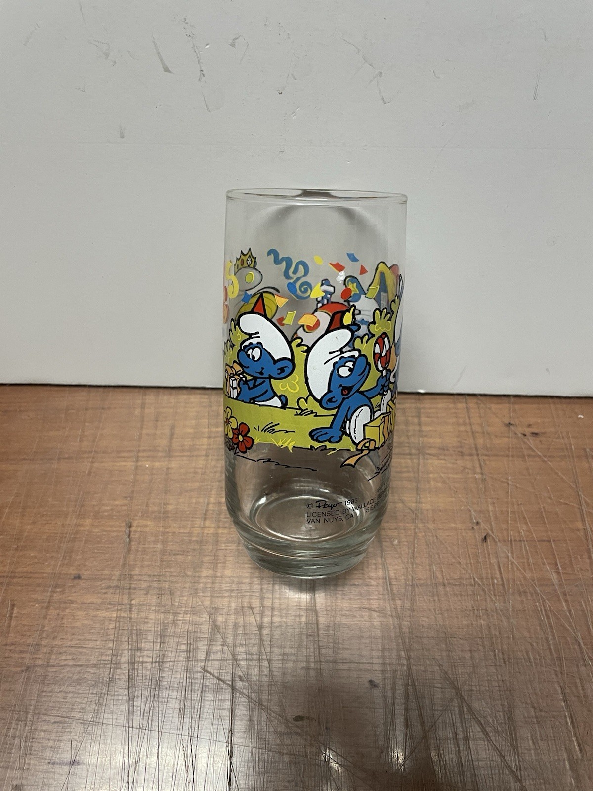 SMURFS SMURFETTE HEFTY DRINKING GLASS PEYO 1983 VINTAGE NEW.
