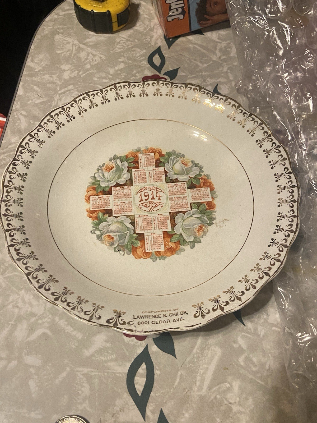Carnation McNicol Calendar Plate 1914 Gold ADVERTISING Lawrence B Child’s Carnation McNicol Calendar Plate 1914 Gold ADVERTISING Lawrence B Child’s