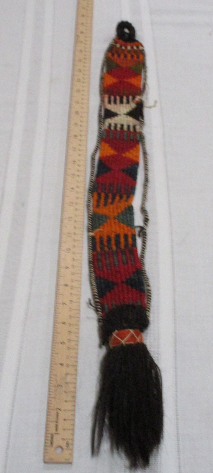 Vtg. Middle Eastern Camel Hair Woven Tassel Adornment Kuwait 29"x3" Multicolor