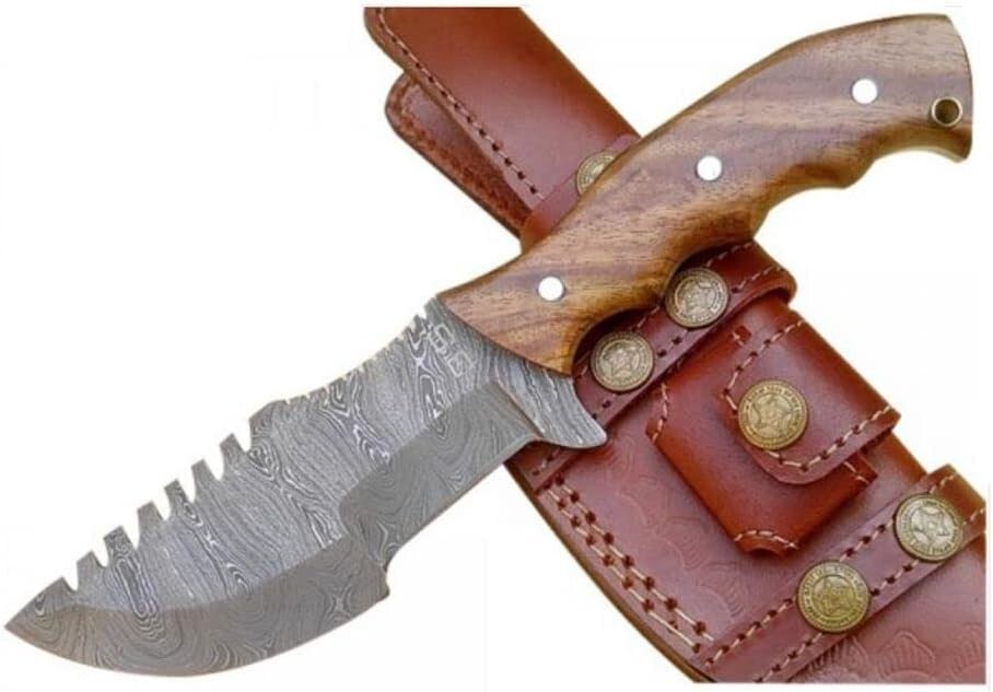 3S Handmade 10" Damascus Steel Tracker Knife Fixed Blade Hunting/Leather Sheath