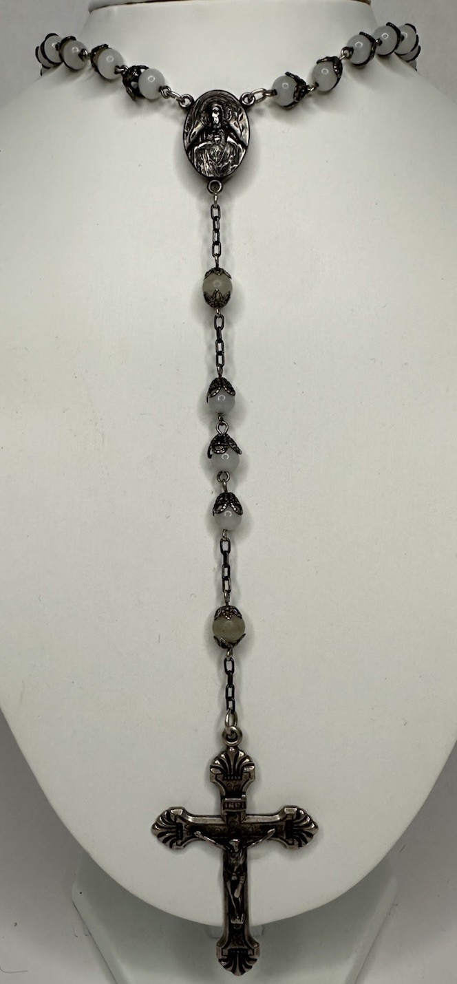 Vintage Hill Mark Sterling Silver Filigree Capped Moonstone Beaded Rosary 20” Vintage Hill Mark Sterling Silver Filigree Capped Moonstone Beaded Rosary 20”