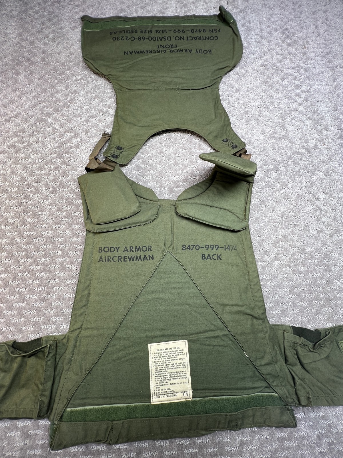 VTG 1968 Vietnam War Body Armor Aircrewman Vest Chicken Plate Regular DSA 100 VTG 1968 Vietnam War Body Armor Aircrewman Vest Chicken Plate Regular DSA 100