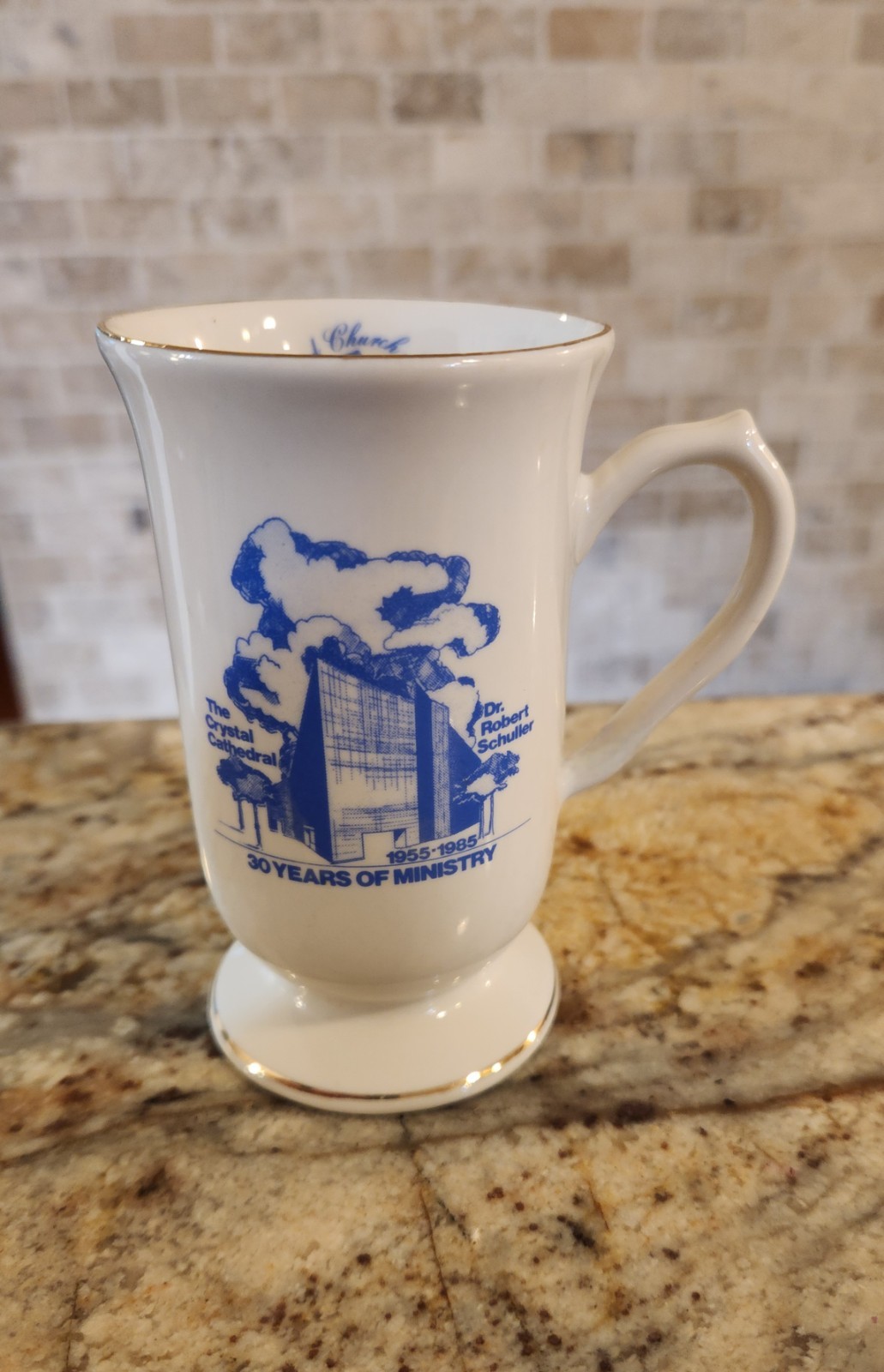 Vintage 1985 White Porcelain Irish Coffee Pedestal Mug Robert Schuller Cathedral