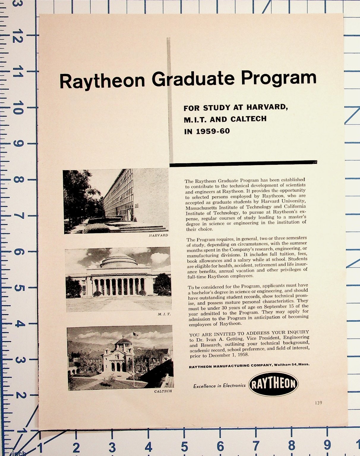 1959-60 Raytheon Graduate Program Flyer Harvard MIT Caltech Recruitment Ad 1959-60 Raytheon Graduate Program Flyer Harvard MIT Caltech Recruitment Ad