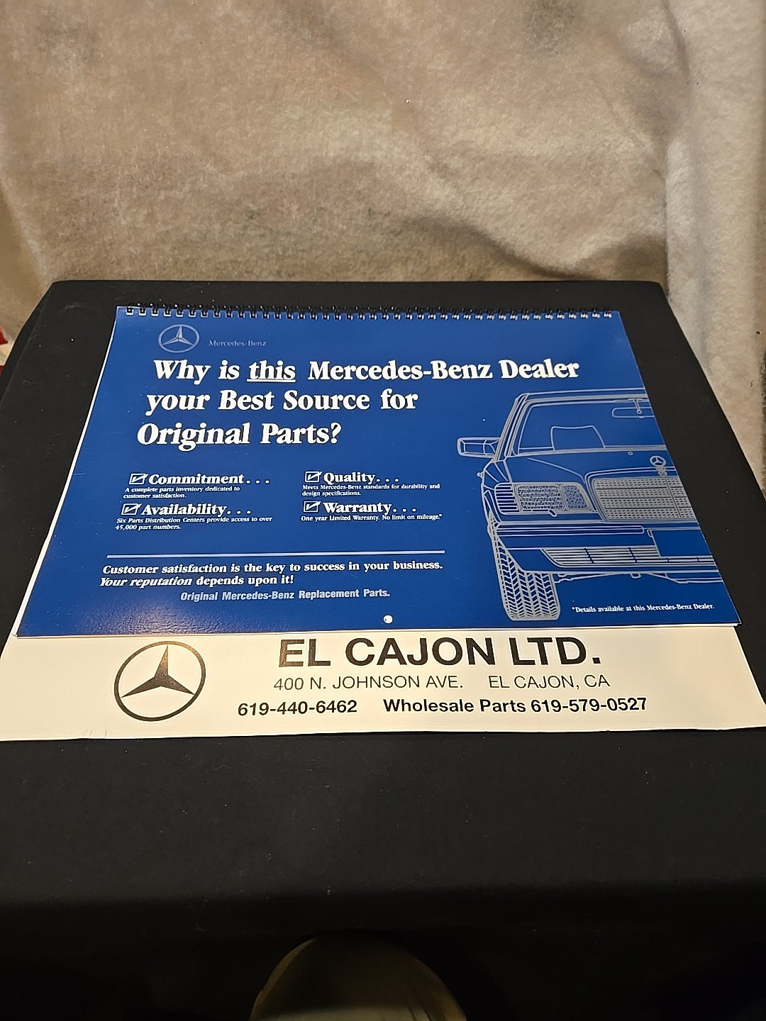 Vintage 1993 Mercedes-Benz Calendar Mercedes-Benz of El Cajon 14"x12" Vintage 1993 Mercedes-Benz Calendar Mercedes-Benz of El Cajon 14"x12"