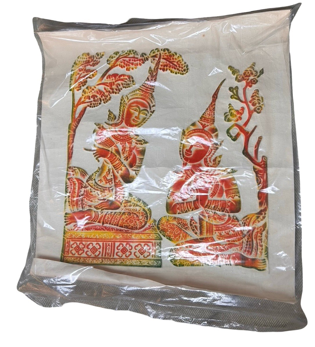 VTG Thai Temple Rubbing Art Mid-century Charcoal on Rice Paper Orange Colorful VTG Thai Temple Rubbing Art Mid-century Charcoal on Rice Paper Orange Colorful