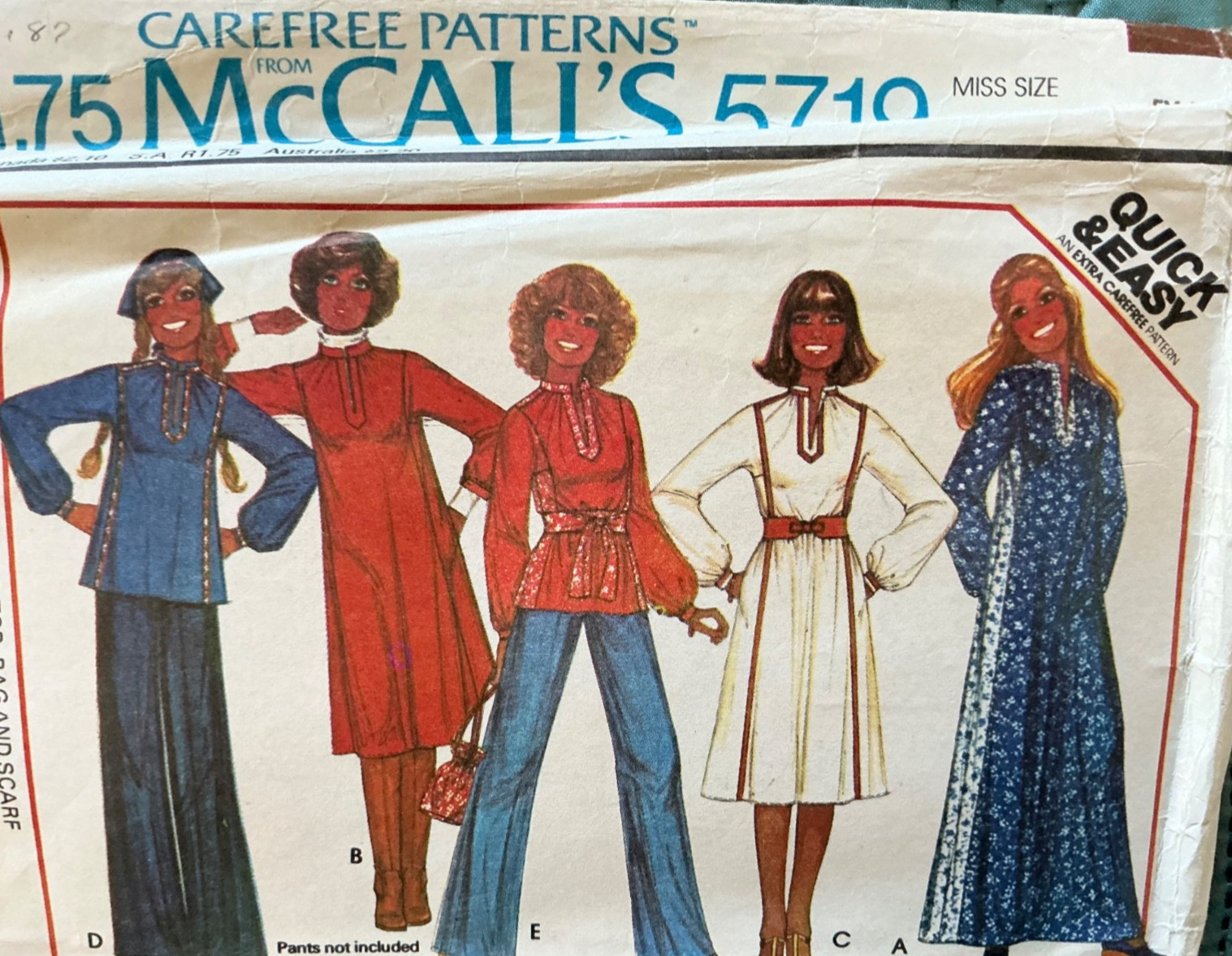 vintage 1970s McCalls 5719 pattern bell bottoms dresses & shirt outfit women’s vintage 1970s McCalls 5719 pattern bell bottoms dresses & shirt outfit women’s
