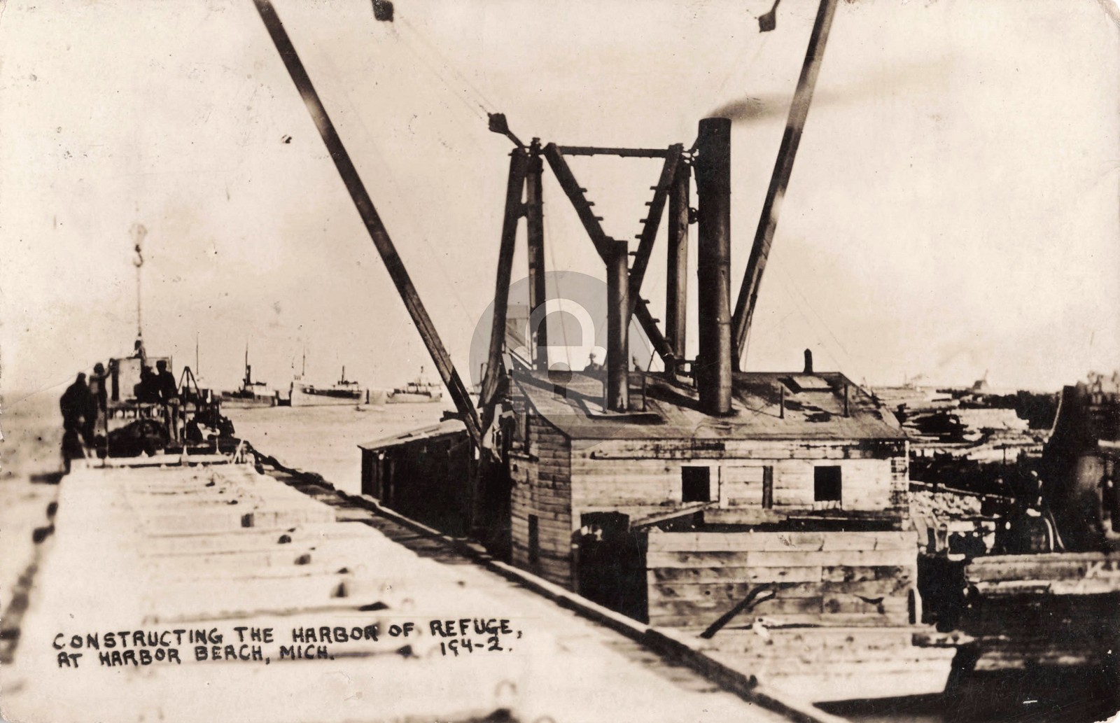 Constructing the Harbor of Refuge at Harbor Beach MI RPPC Photo Postcard COPY Constructing the Harbor of Refuge at Harbor Beach MI RPPC Photo Postcard COPY